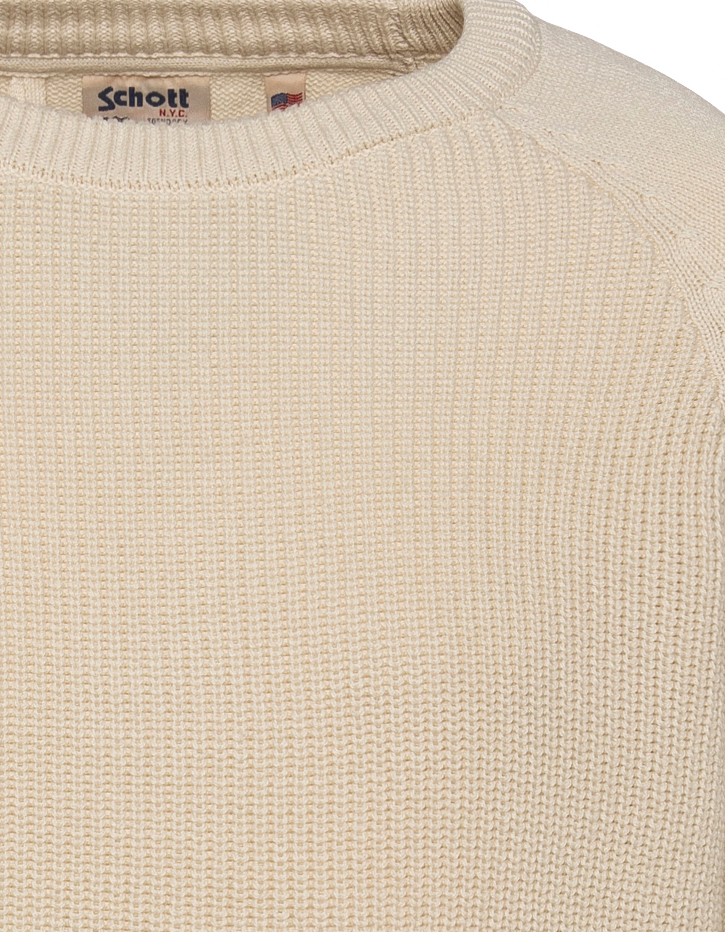 Ecrufarbener Rippstrickpullover mit Rundhalsausschnitt