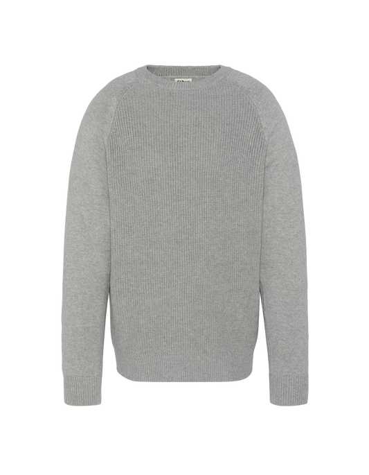 Pull côtelé gris chiné à col rond