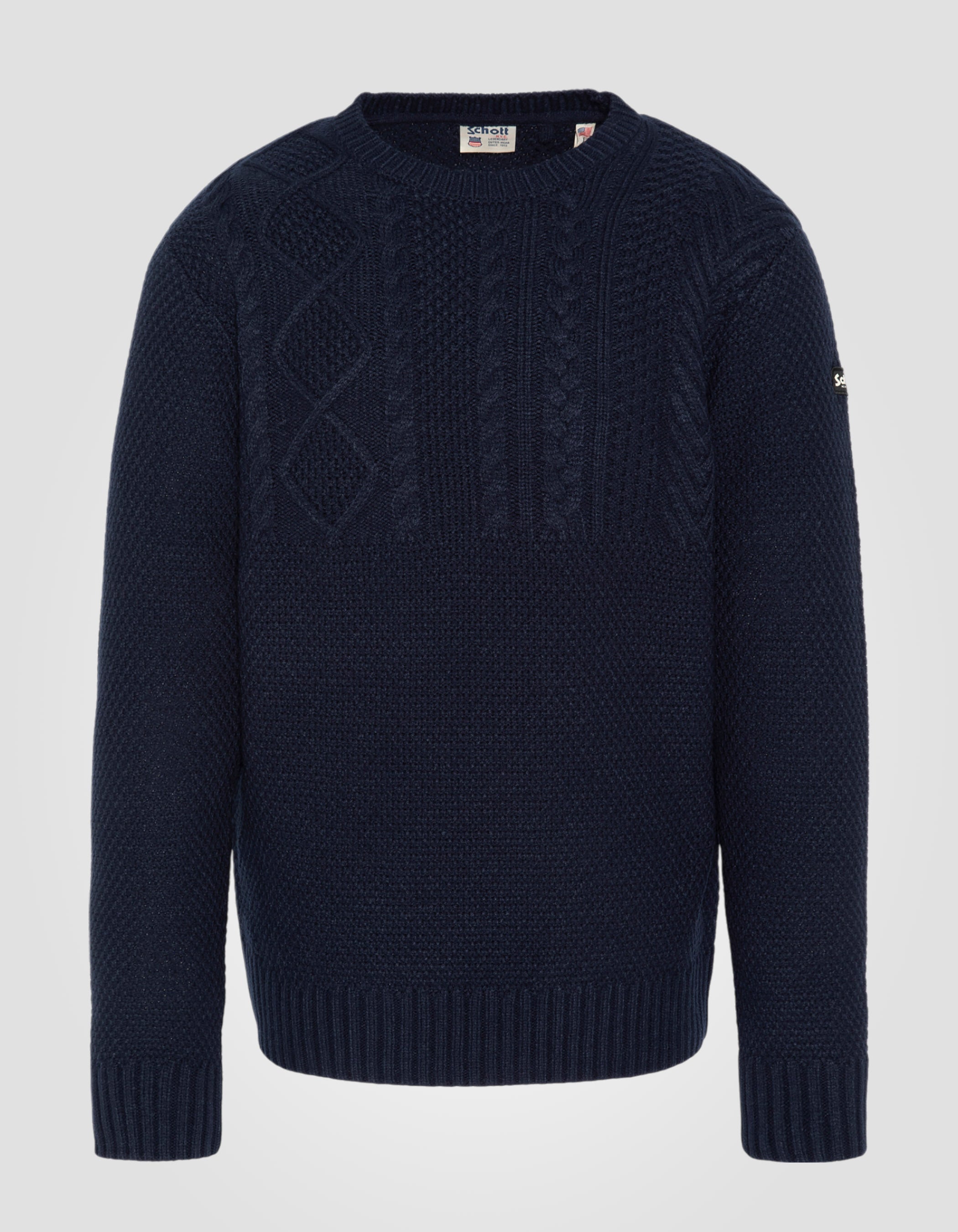 Maglione blu rotondo blu navy con mesh attorcigliata-1