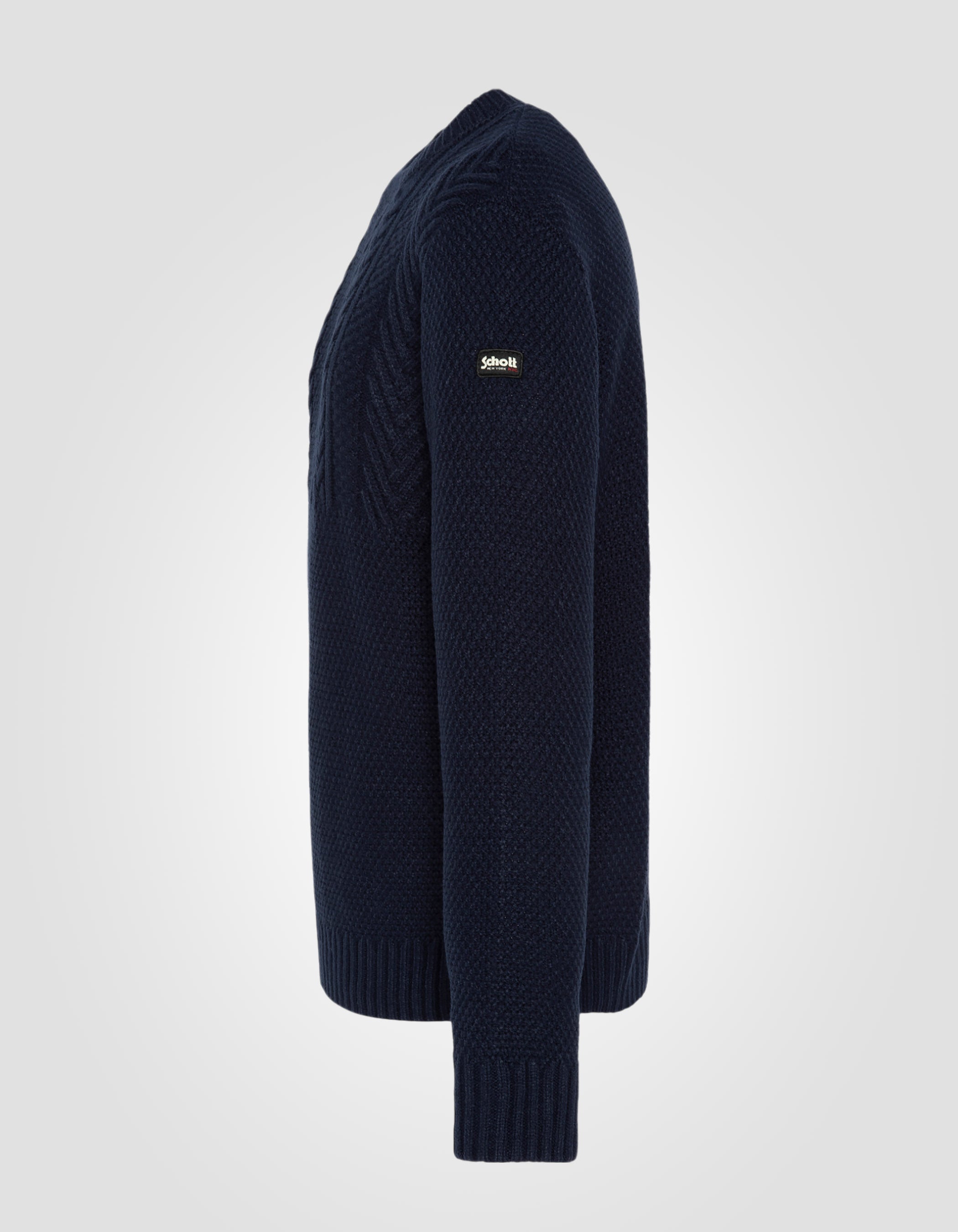 Maglione blu rotondo blu navy con mesh attorcigliata-3