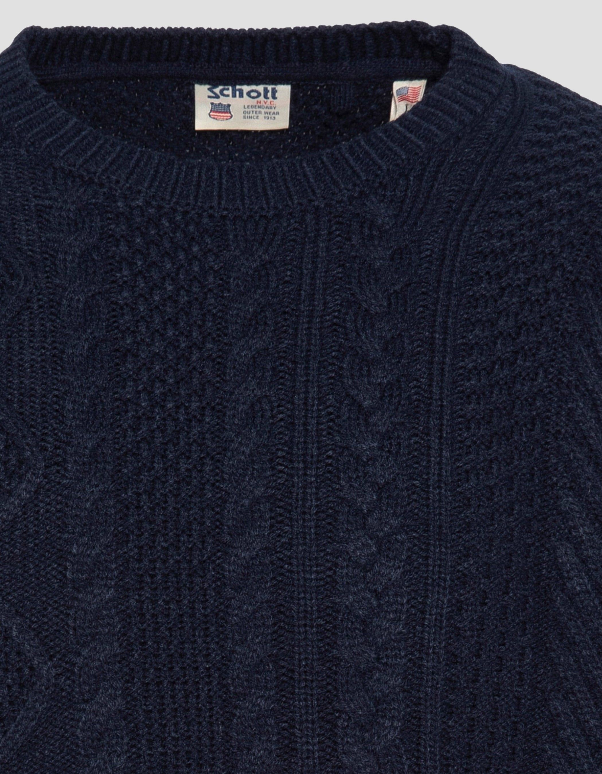 Maglione blu rotondo blu navy con mesh attorcigliata-4