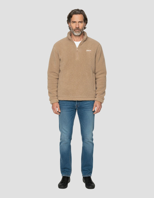 Pile beige con collare zippato sherpa