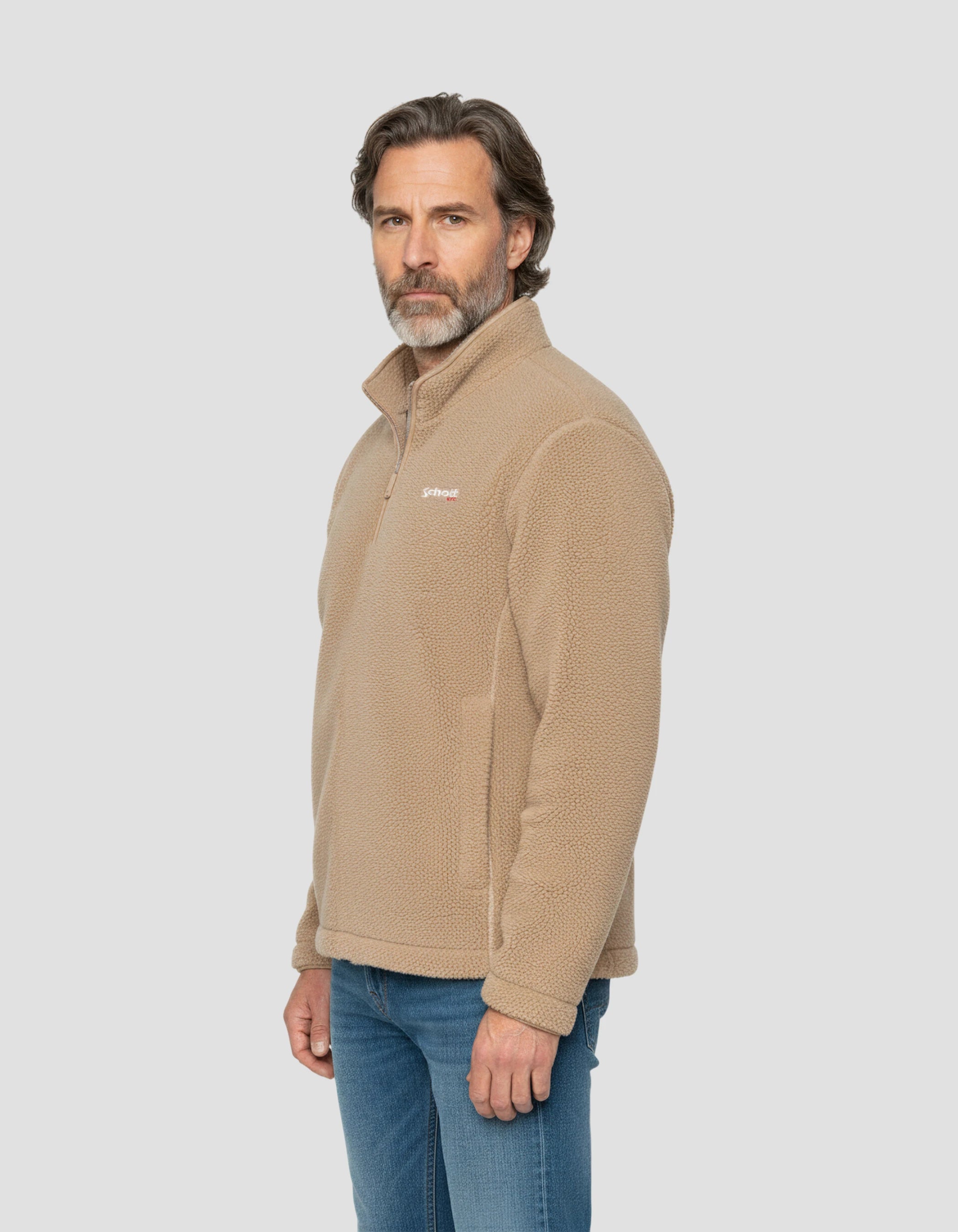 Polaire beige avec col zippé sherpa-3