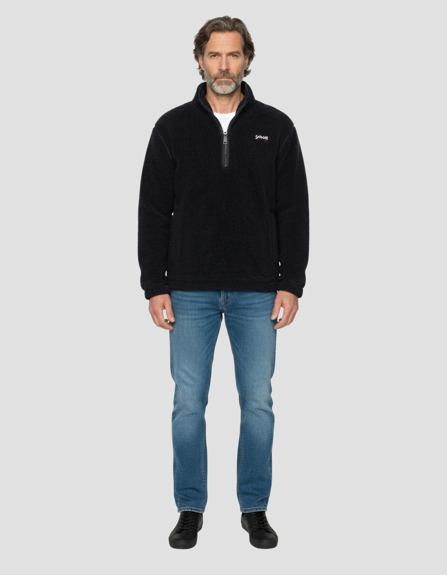 Marineblaues Fleece mit Sherpa Reißverschluss Hals