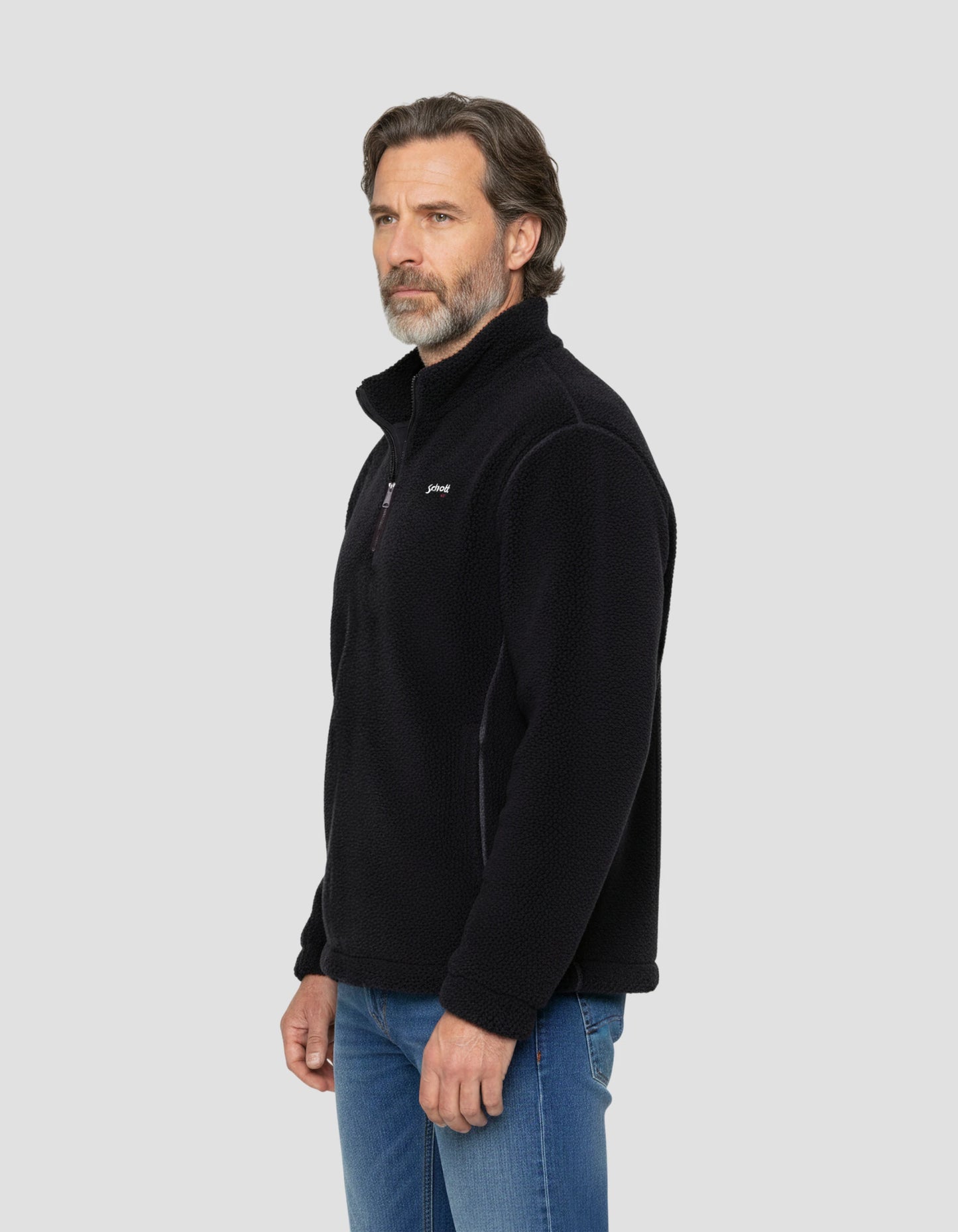 Marineblaues Fleece mit Sherpa Reißverschluss Hals