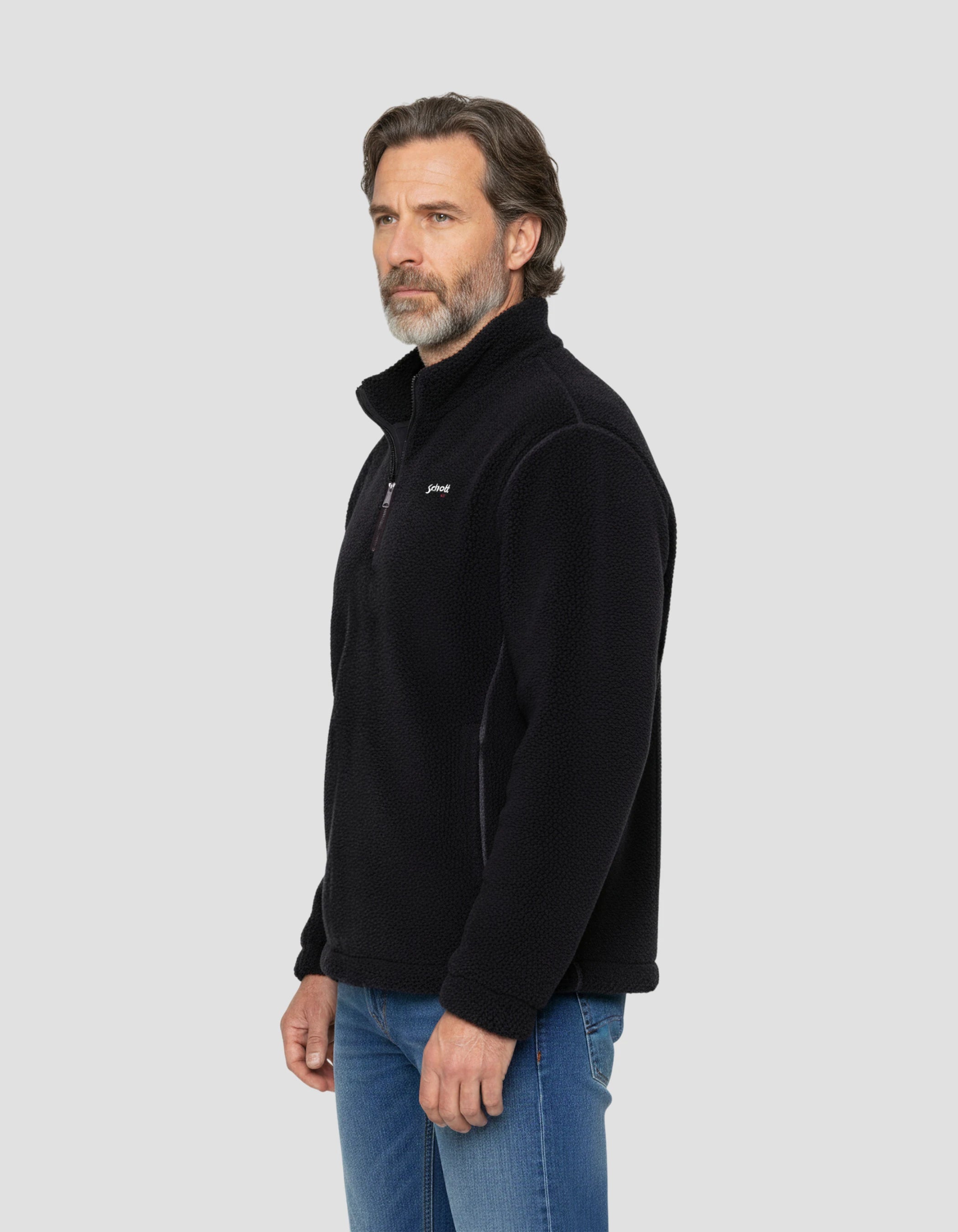 Marineblaues Fleece mit Sherpa Reißverschluss Hals-3