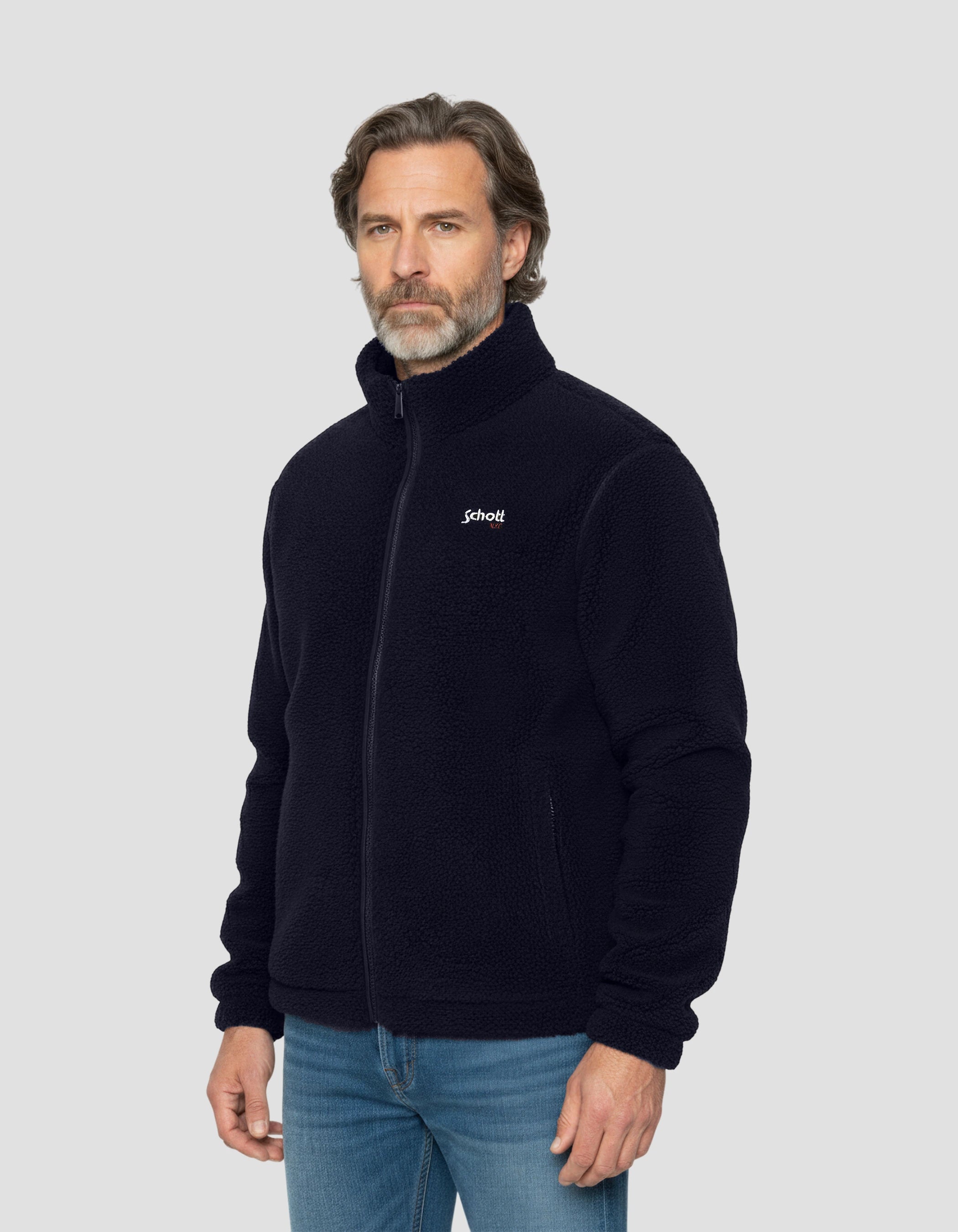Sherpa Navy Blue Zipped Fleece-3