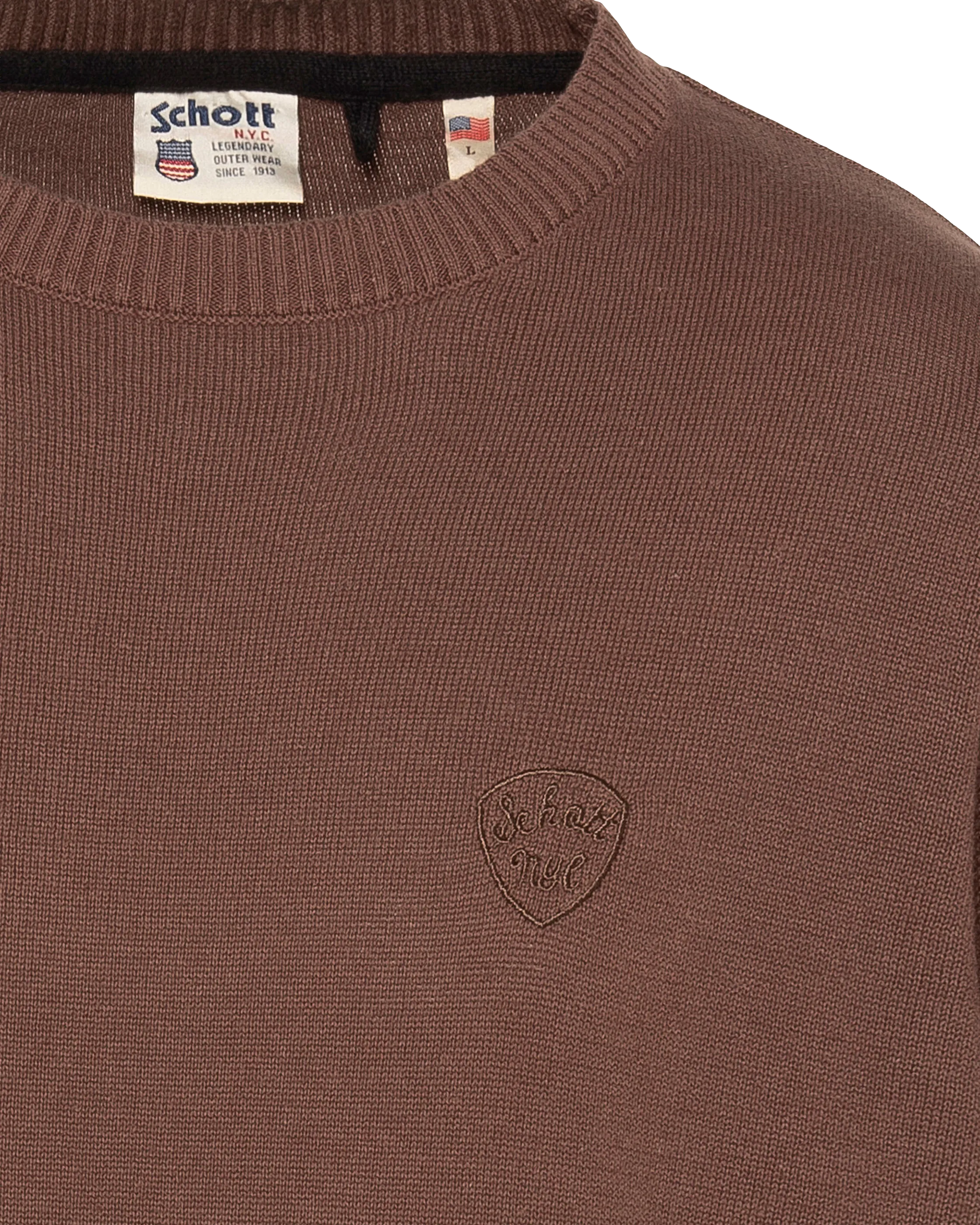 Pull fin chocolat à col rond-3