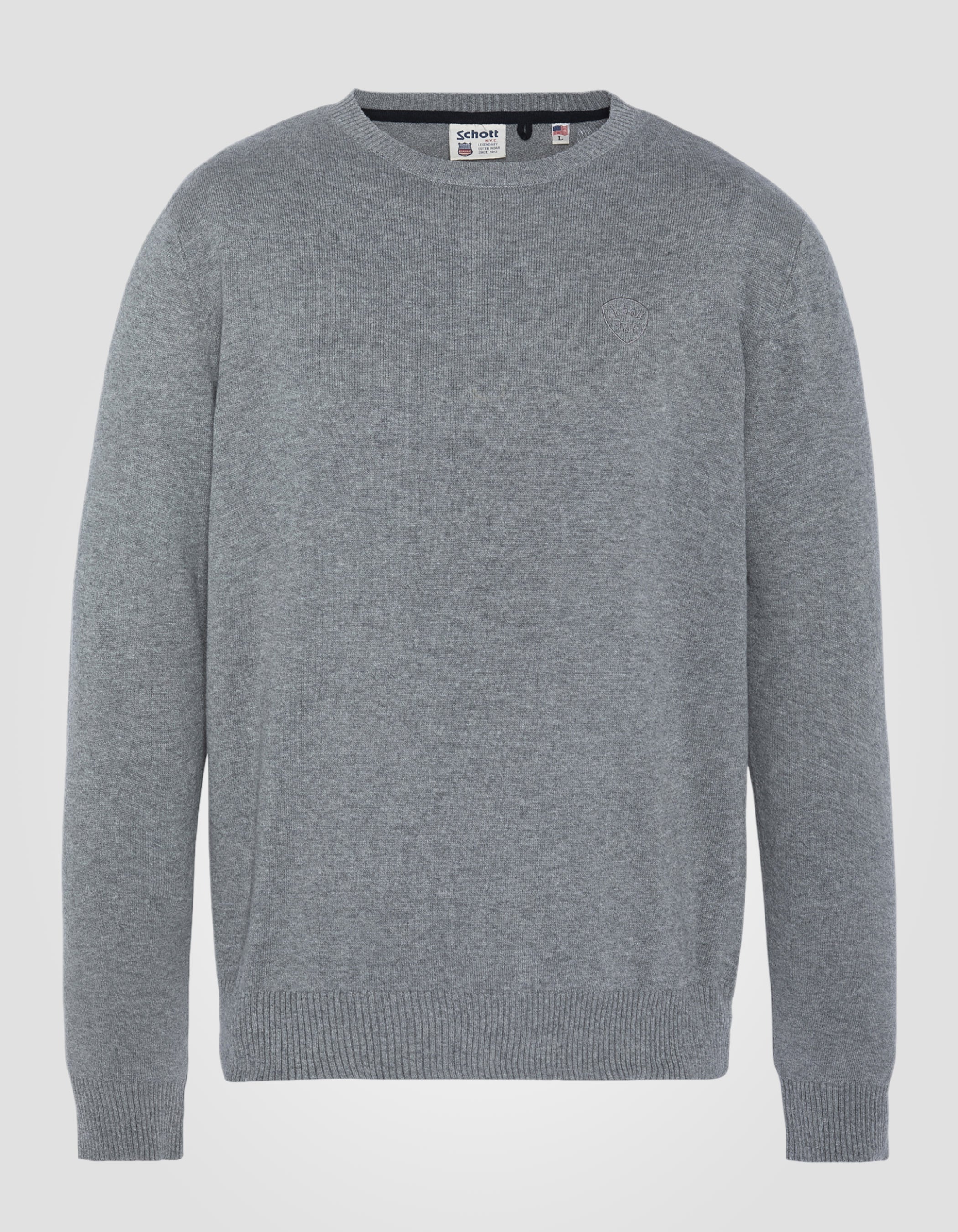 Pull fin gris chiné à col rond-1