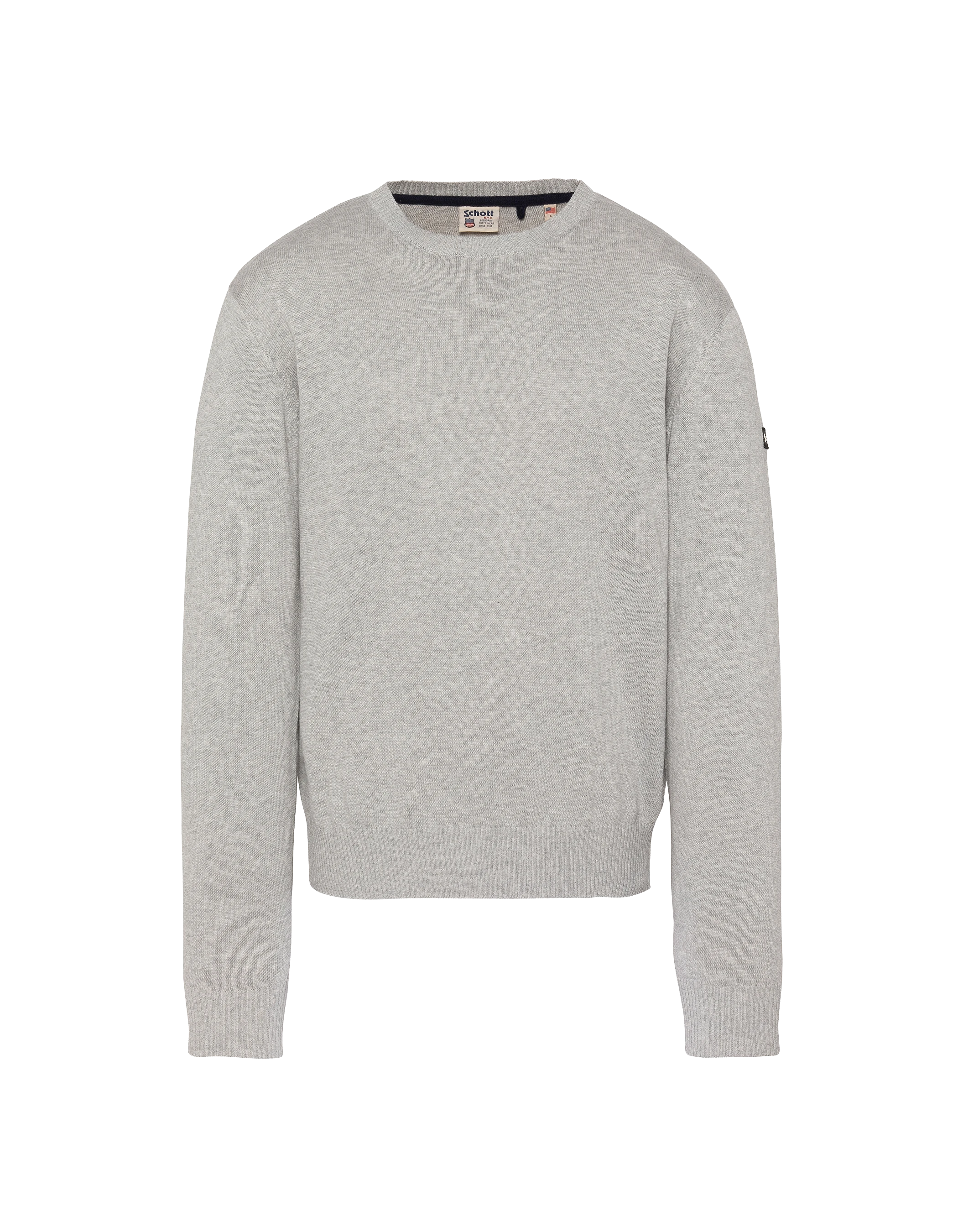 Pull léger gris chiné col rond-1