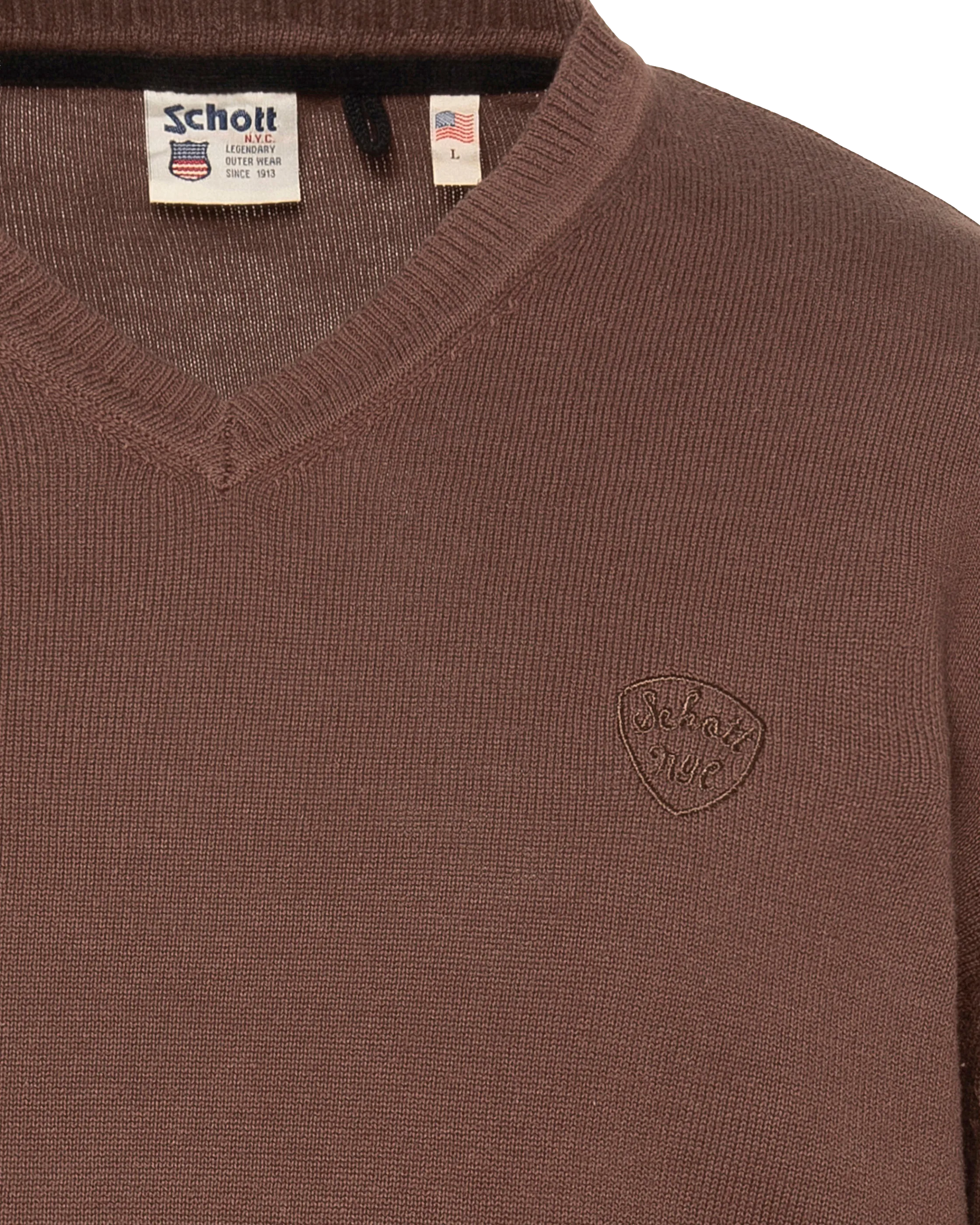 Pull fin chocolat à col V-3