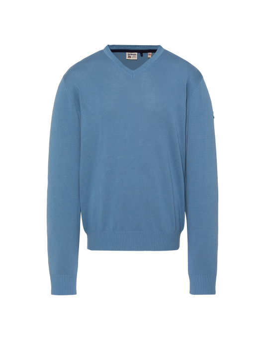 Hellblaugrauer Pullover mit V-Ausschnitt