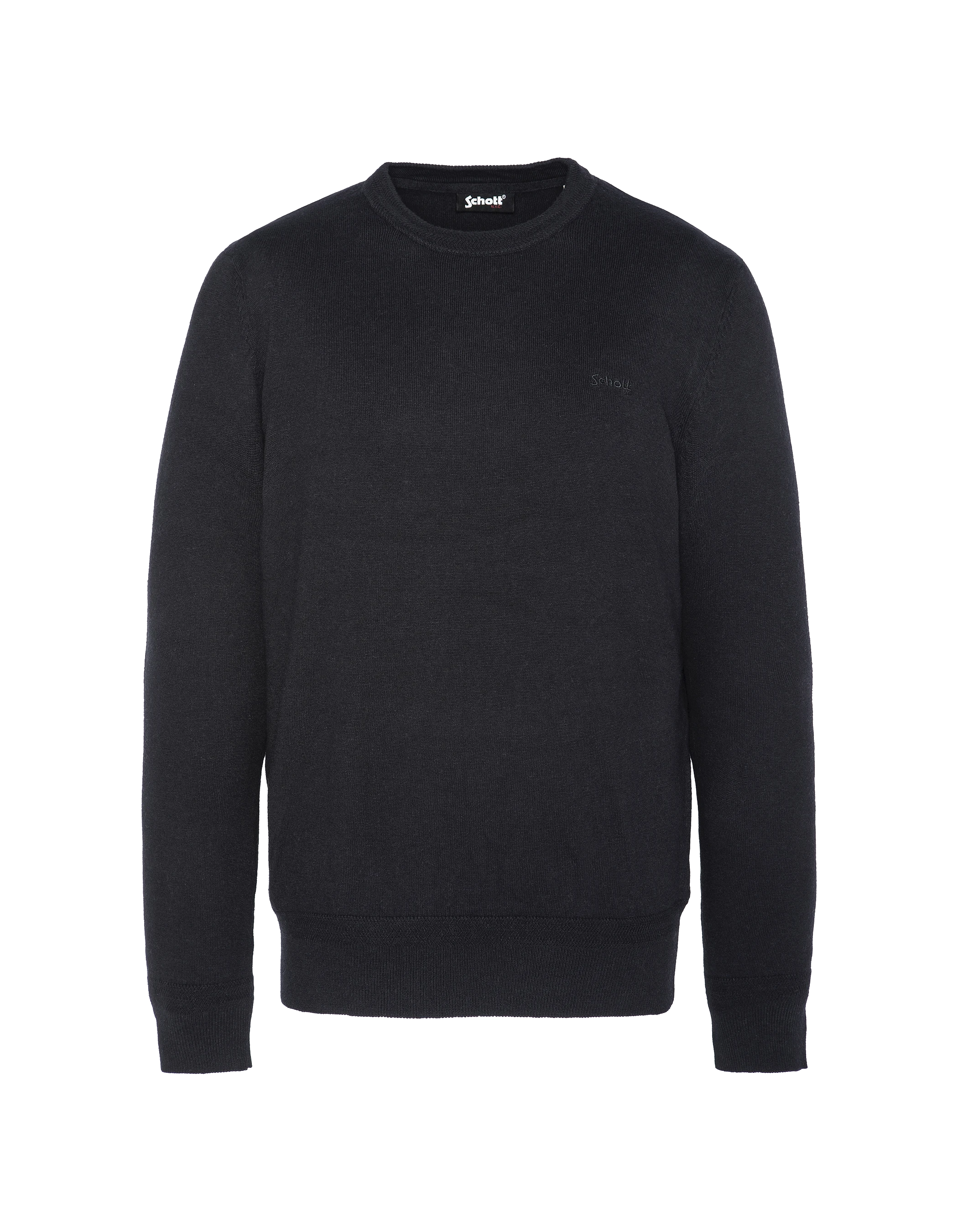 Pull col rond noir en maille fine-1