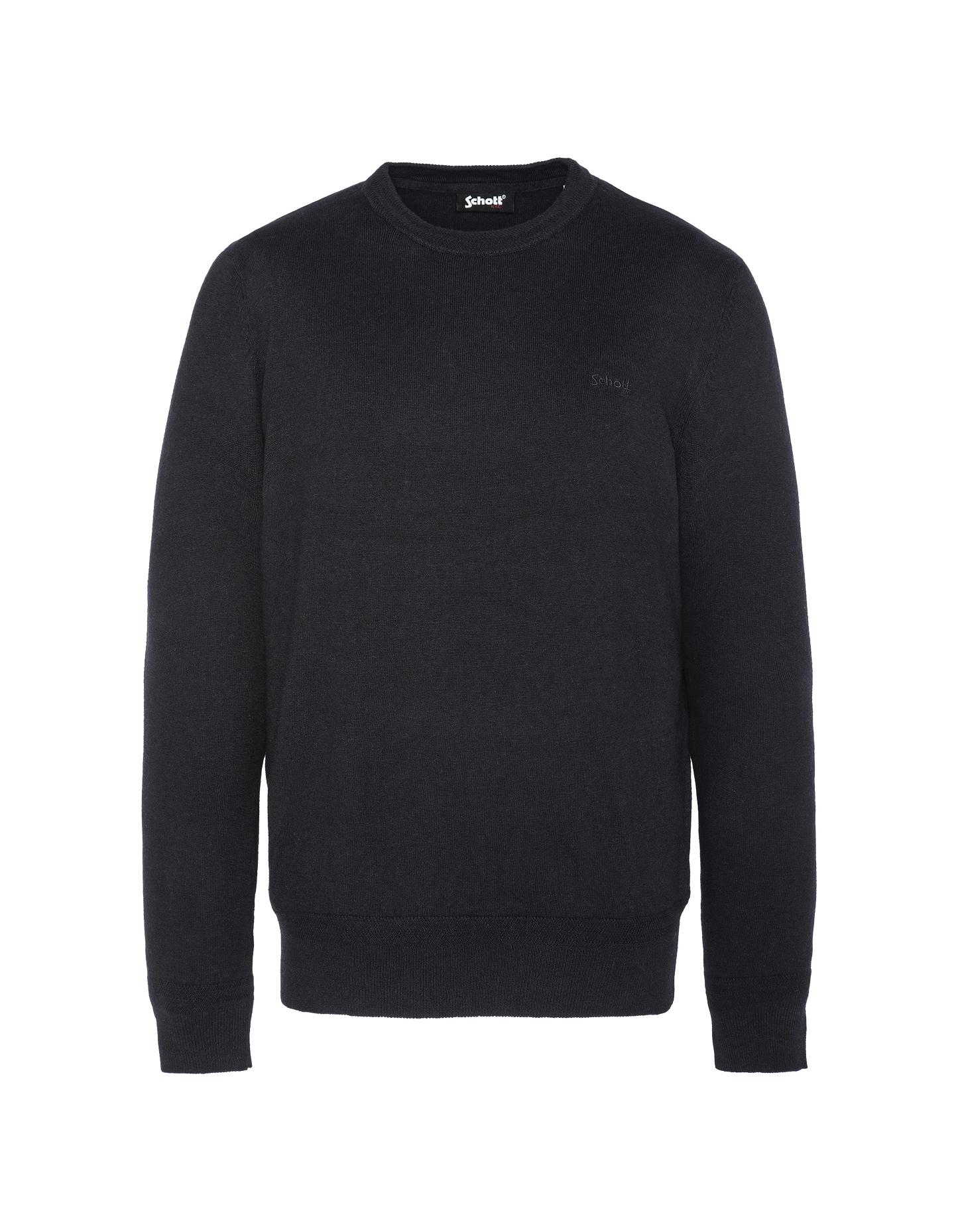Black round neck sweater in fine mesh