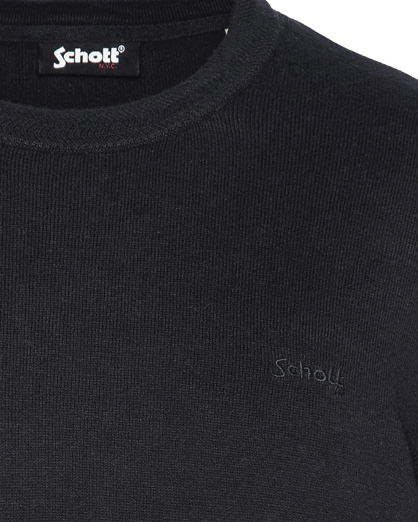 Pull col rond noir en maille fine