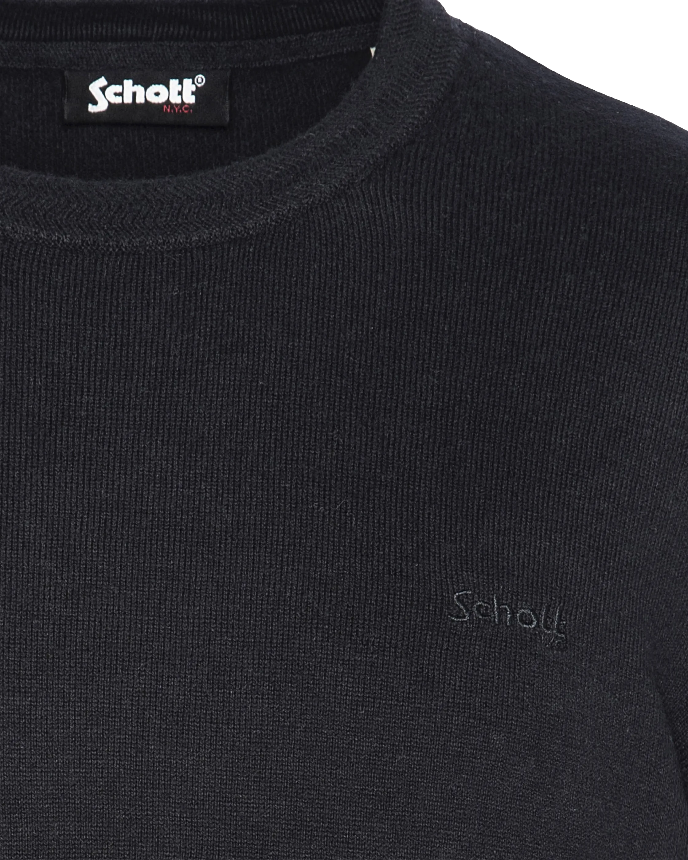 Pull col rond noir en maille fine-3