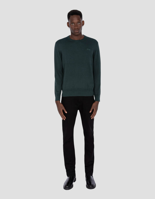 Pull col rond vert foncé en maille fine