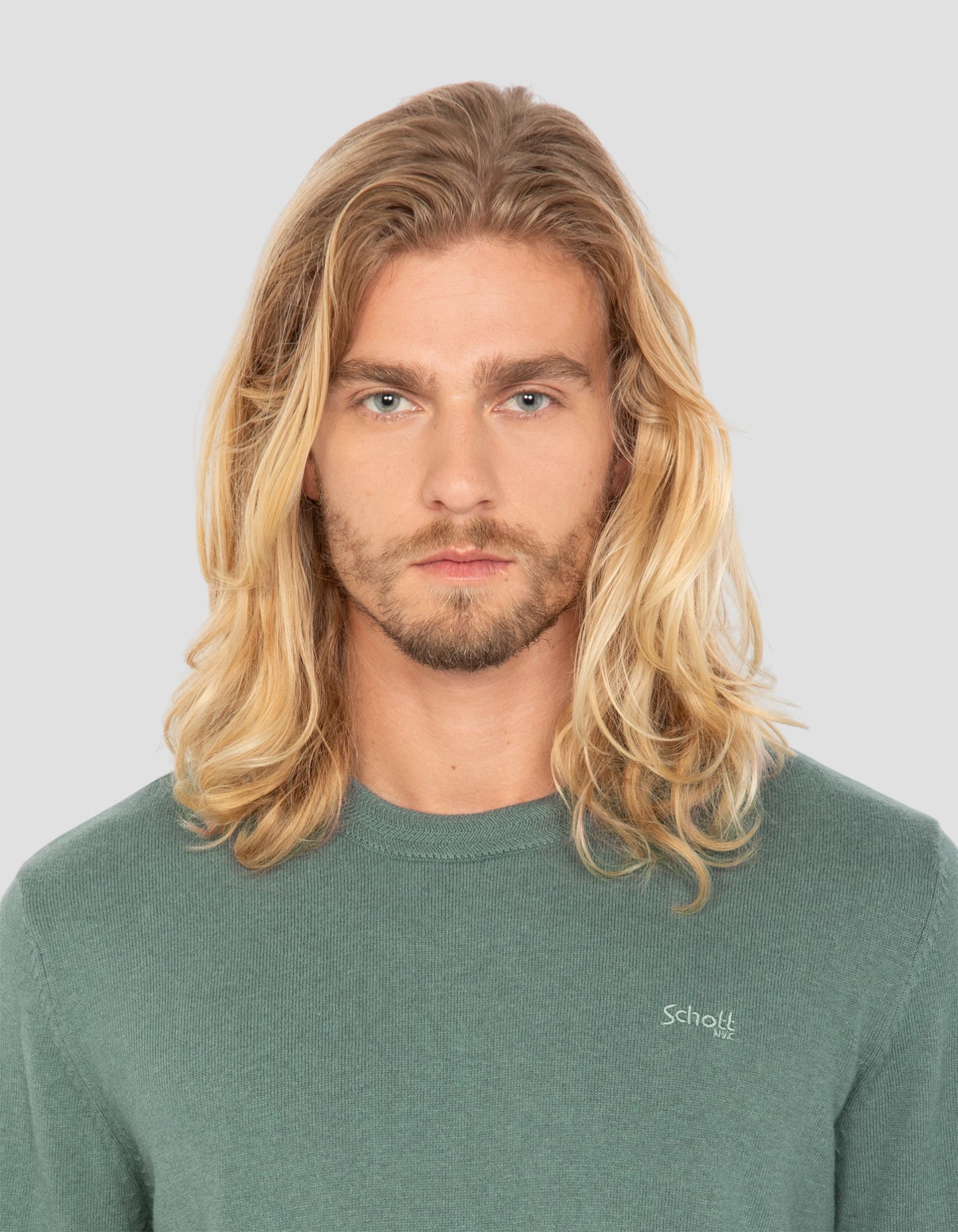 Salbei Khaki runder Nackenpullover in feinem Netz