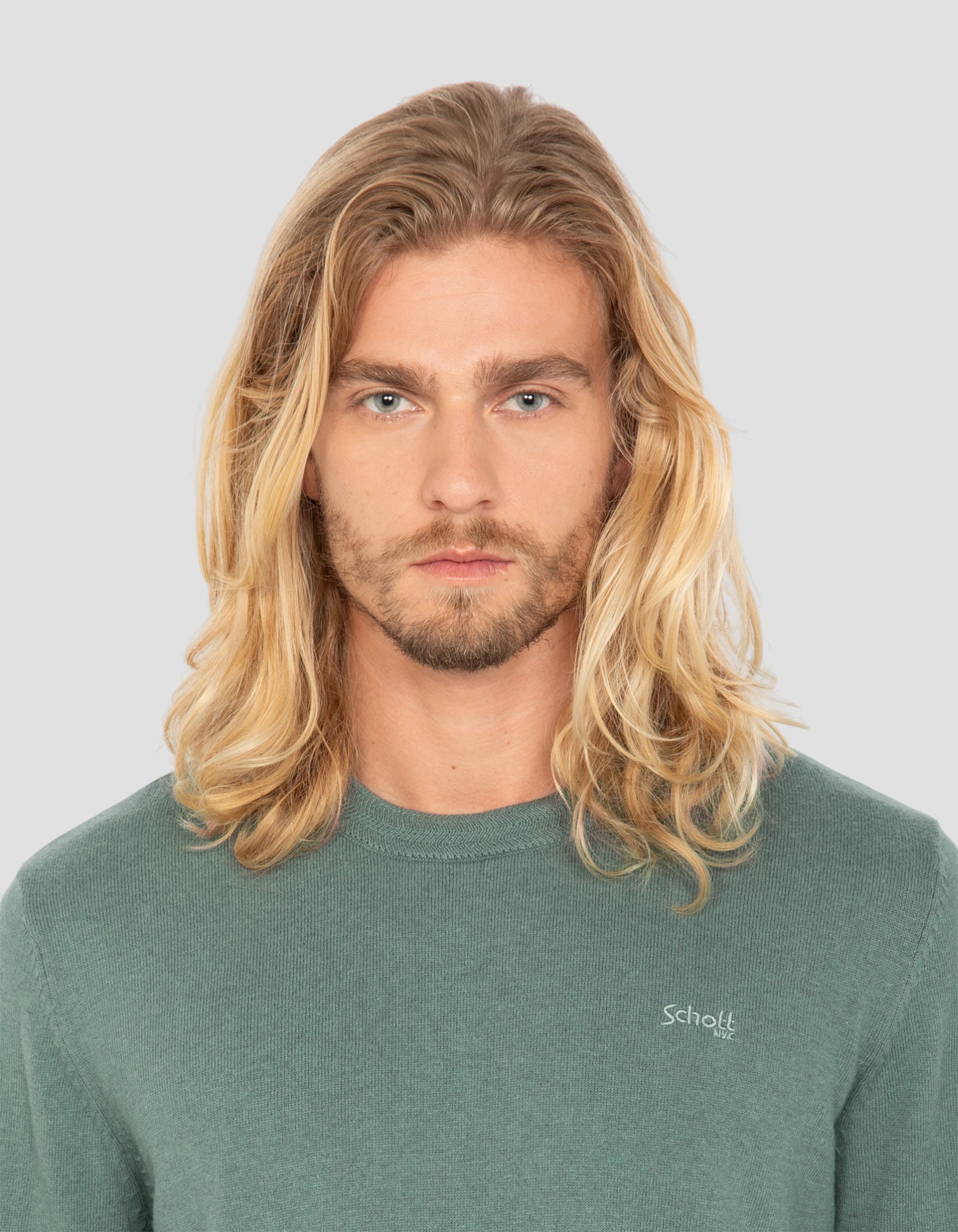 Salbei Khaki runder Nackenpullover in feinem Netz-4