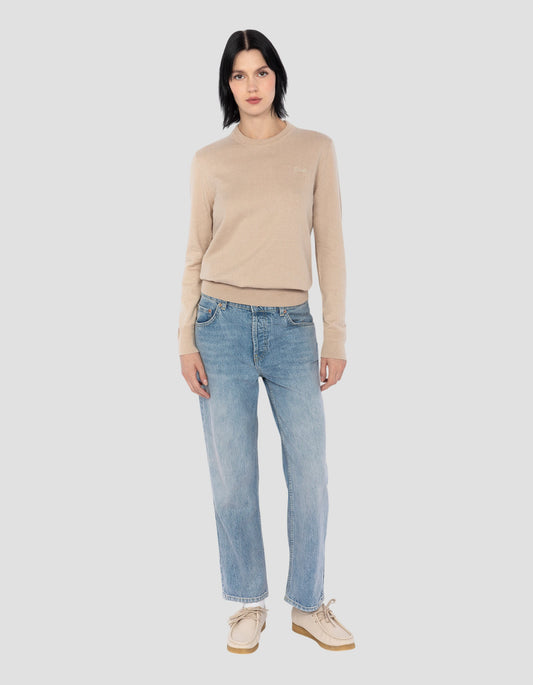 Pull col rond beige clair en maille fine