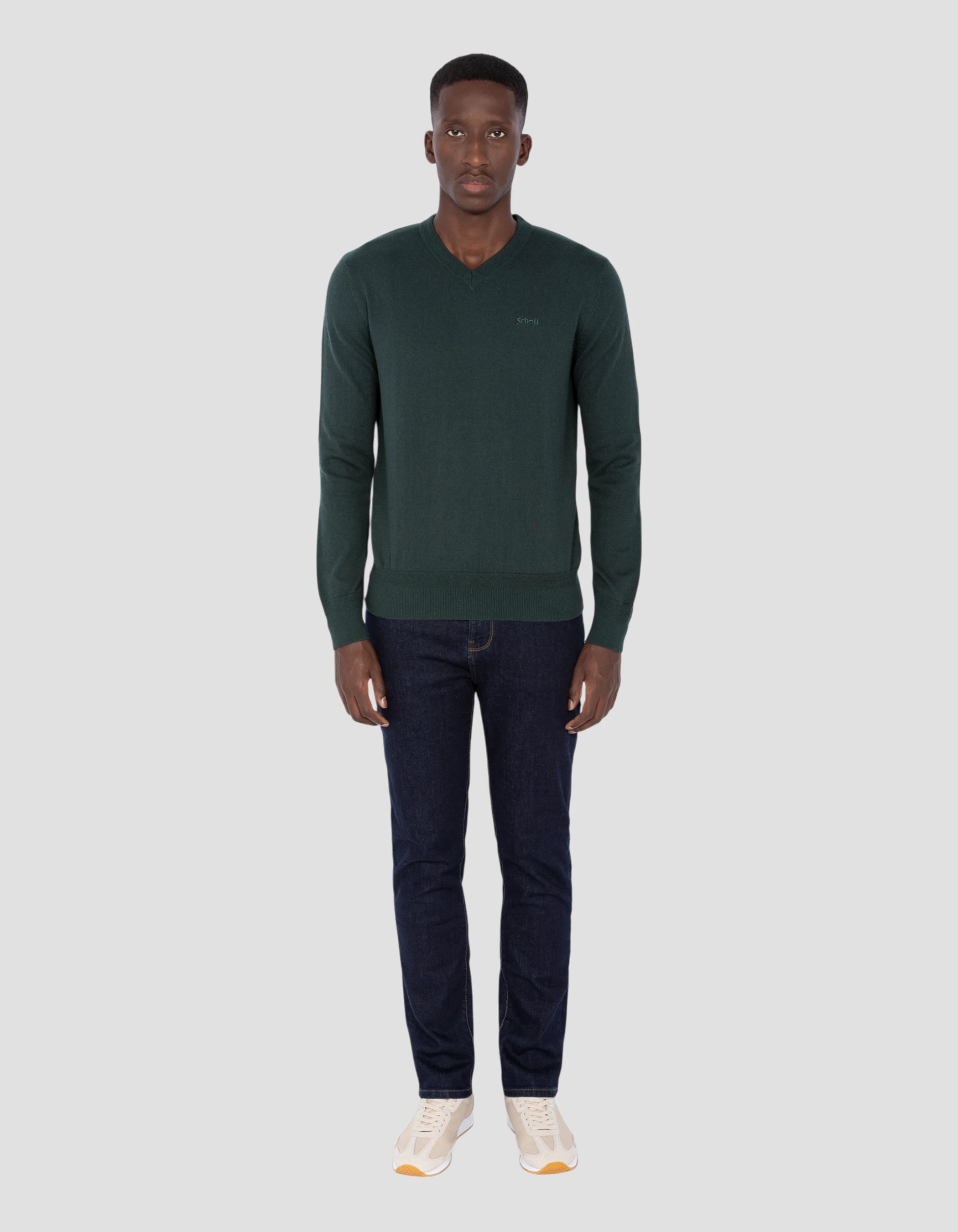 Dark green V -neck sweater in fine mesh-1