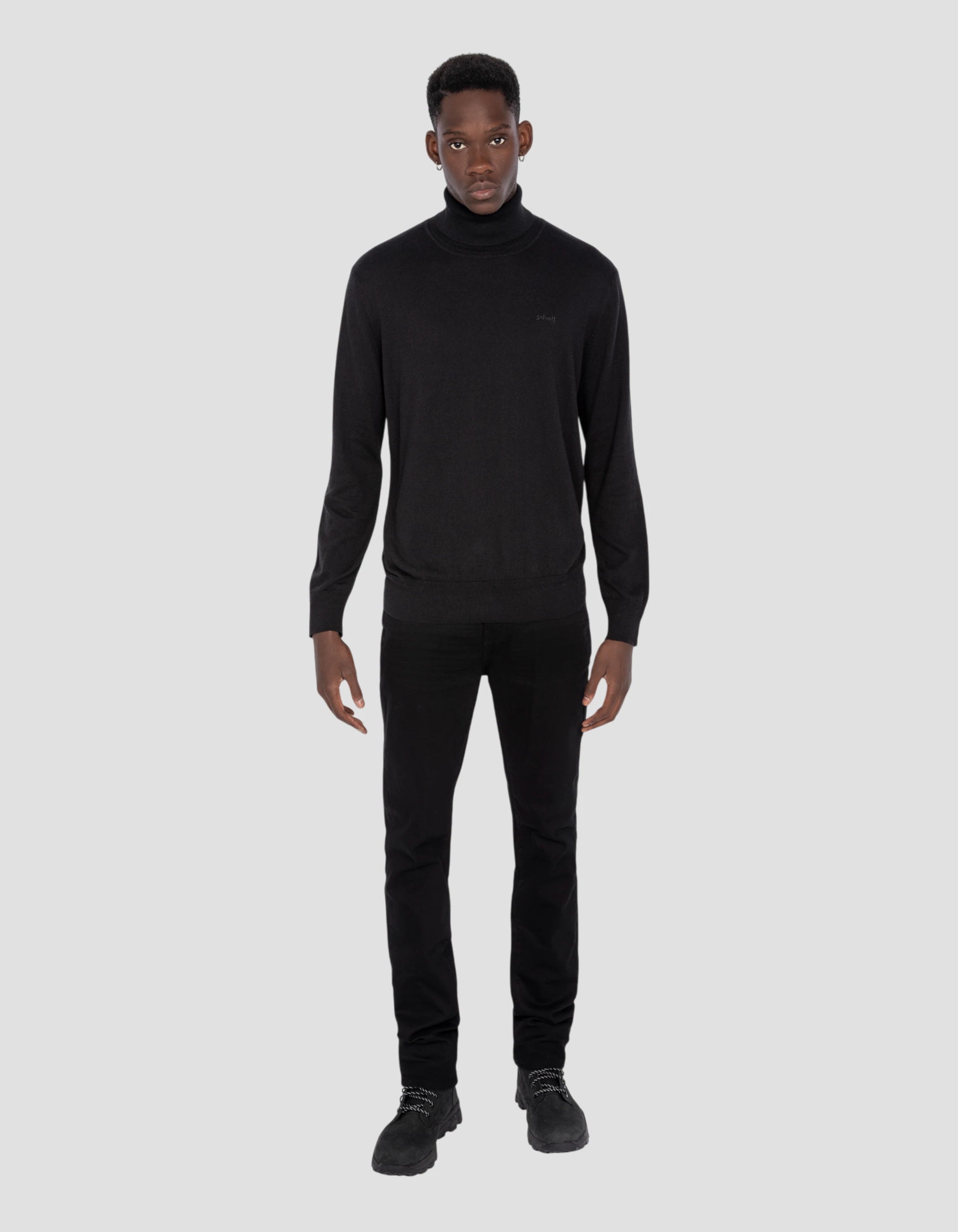 Maglione a dolcevita nera in mesh fine-1