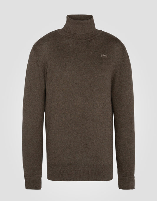 Pull col roulé bronze en maille fine