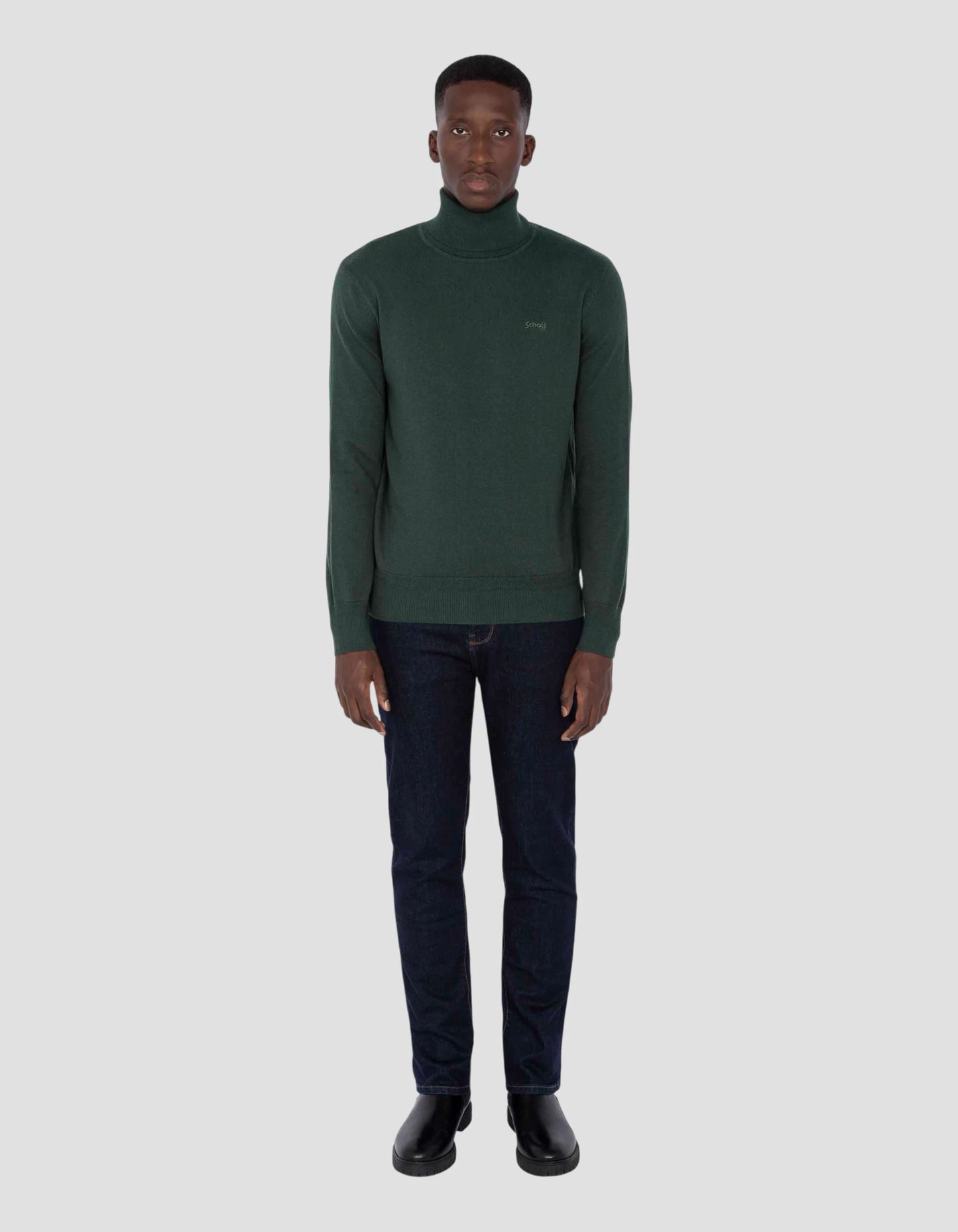 Dark green turtleneck sweater in fine mesh