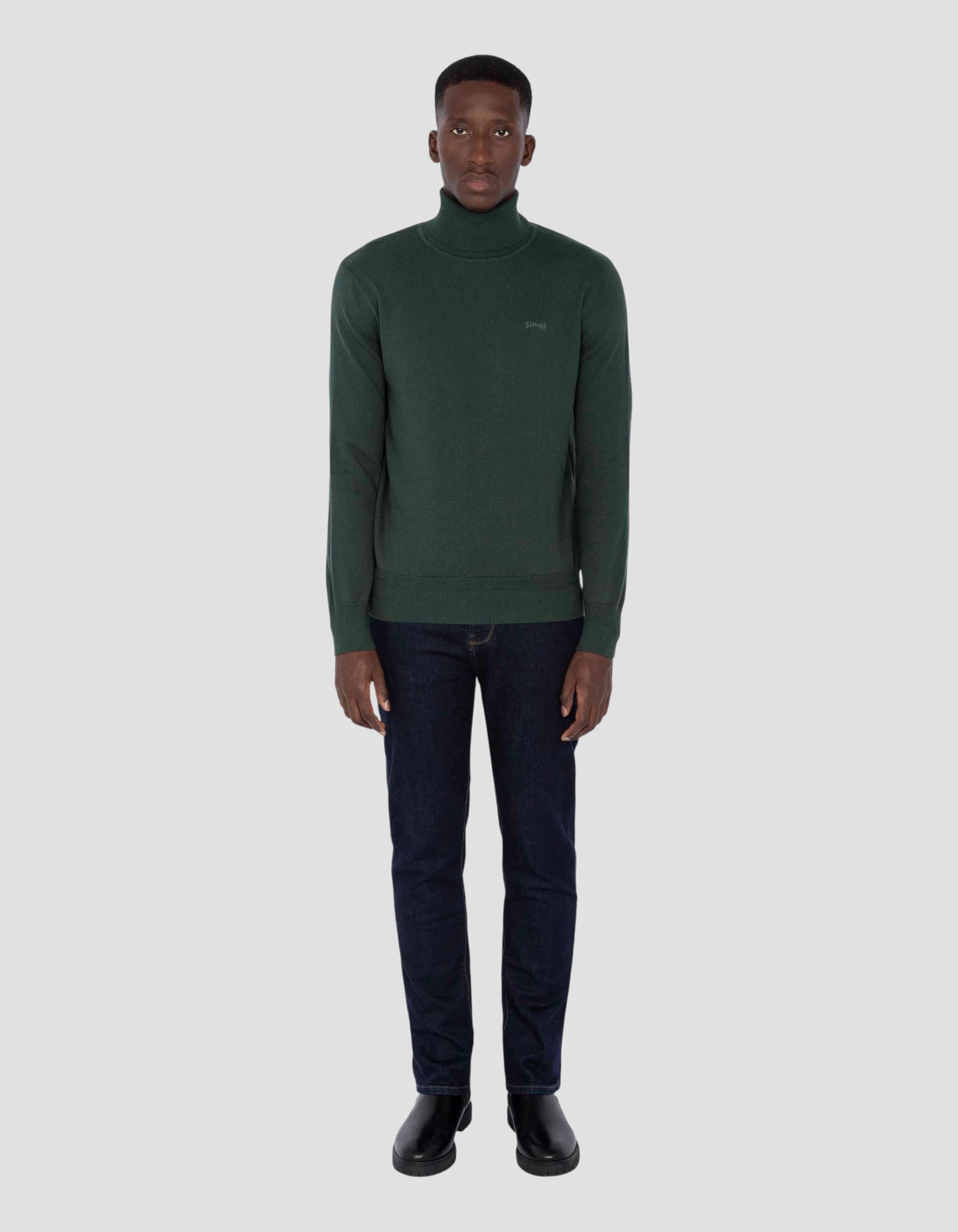 Dark green turtleneck sweater in fine mesh-1