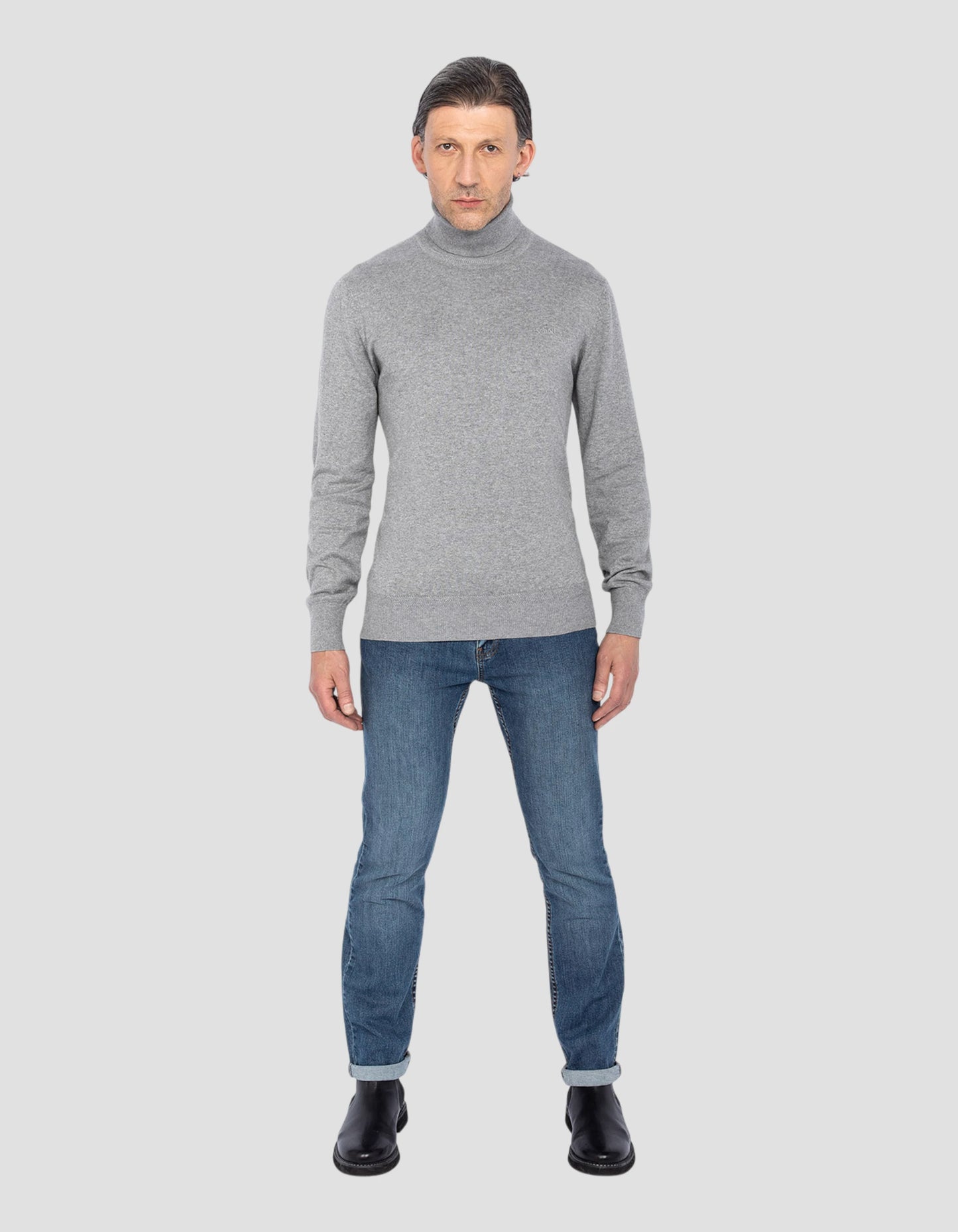 Chinesischer grauer Rollkragenpullover in feinem Netz