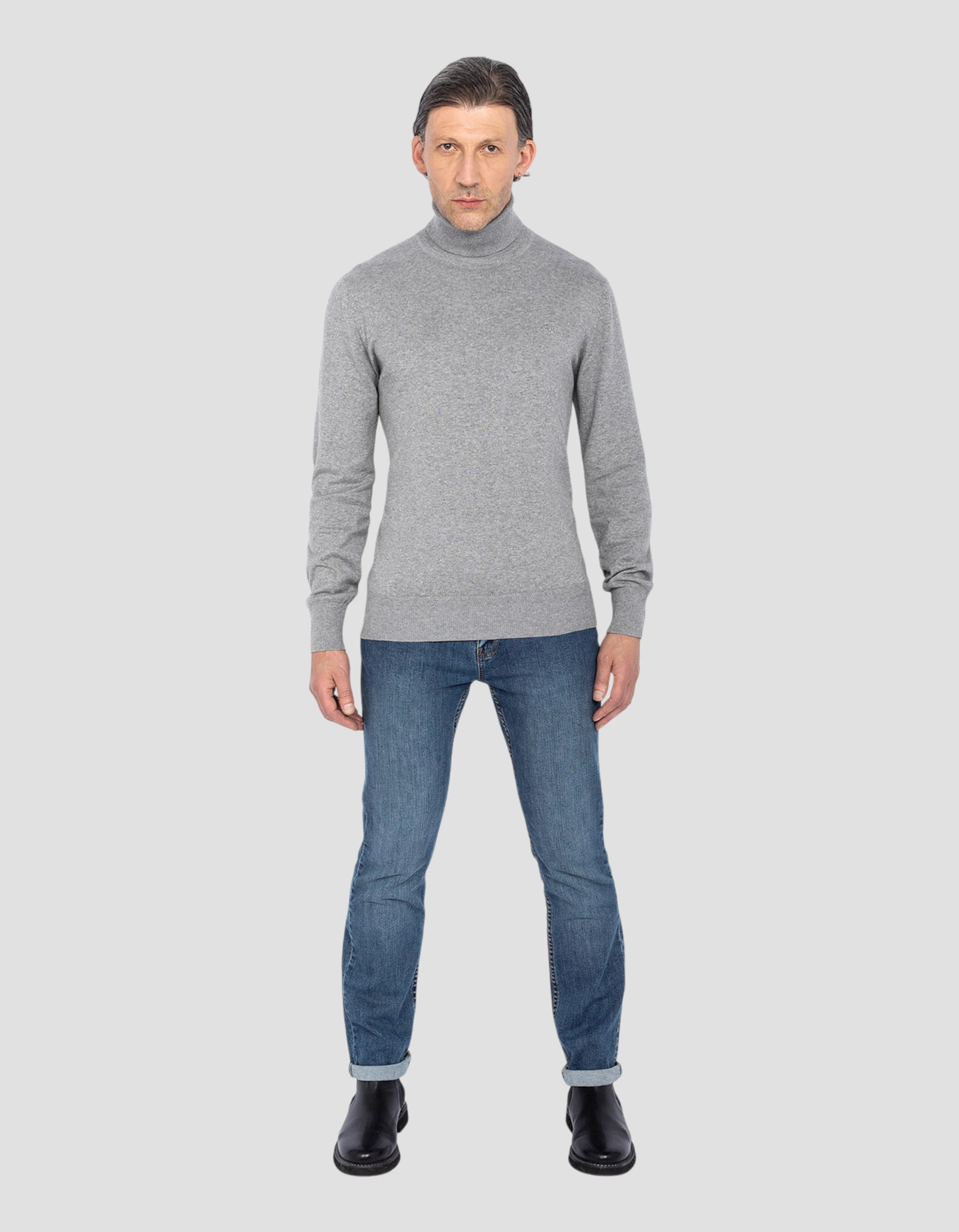 Chinesischer grauer Rollkragenpullover in feinem Netz-1