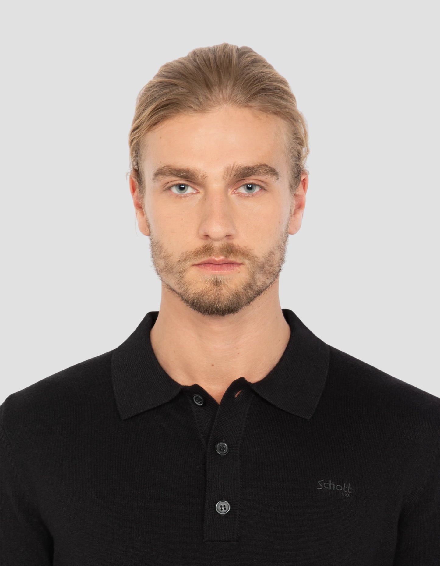 Pull col polo noir en maille fine