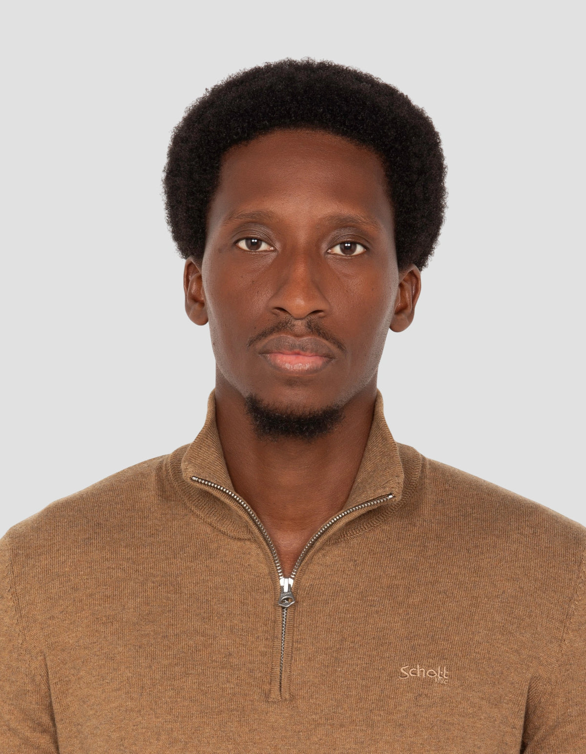 Camel fine knit quarter-zip sweater-4
