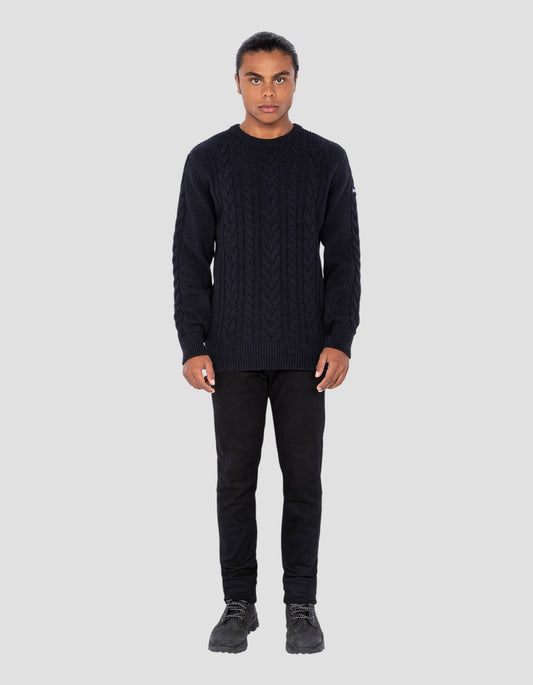 Navy blue round neck sweater with Icelandic twists in recycled wire