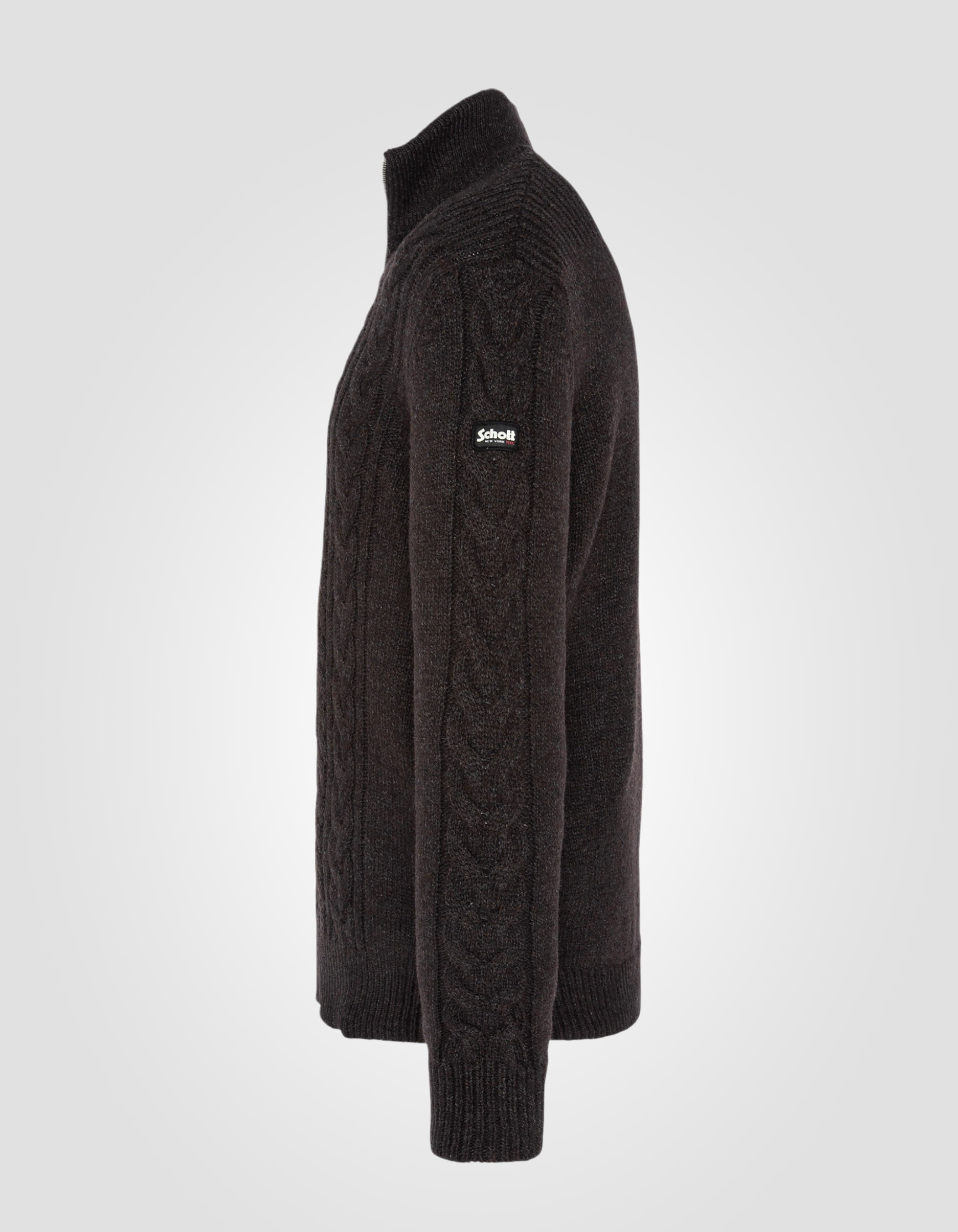 Dunkelbrauner Trucker -Pullover mit isländischen Wendungen im recycelten Draht-3