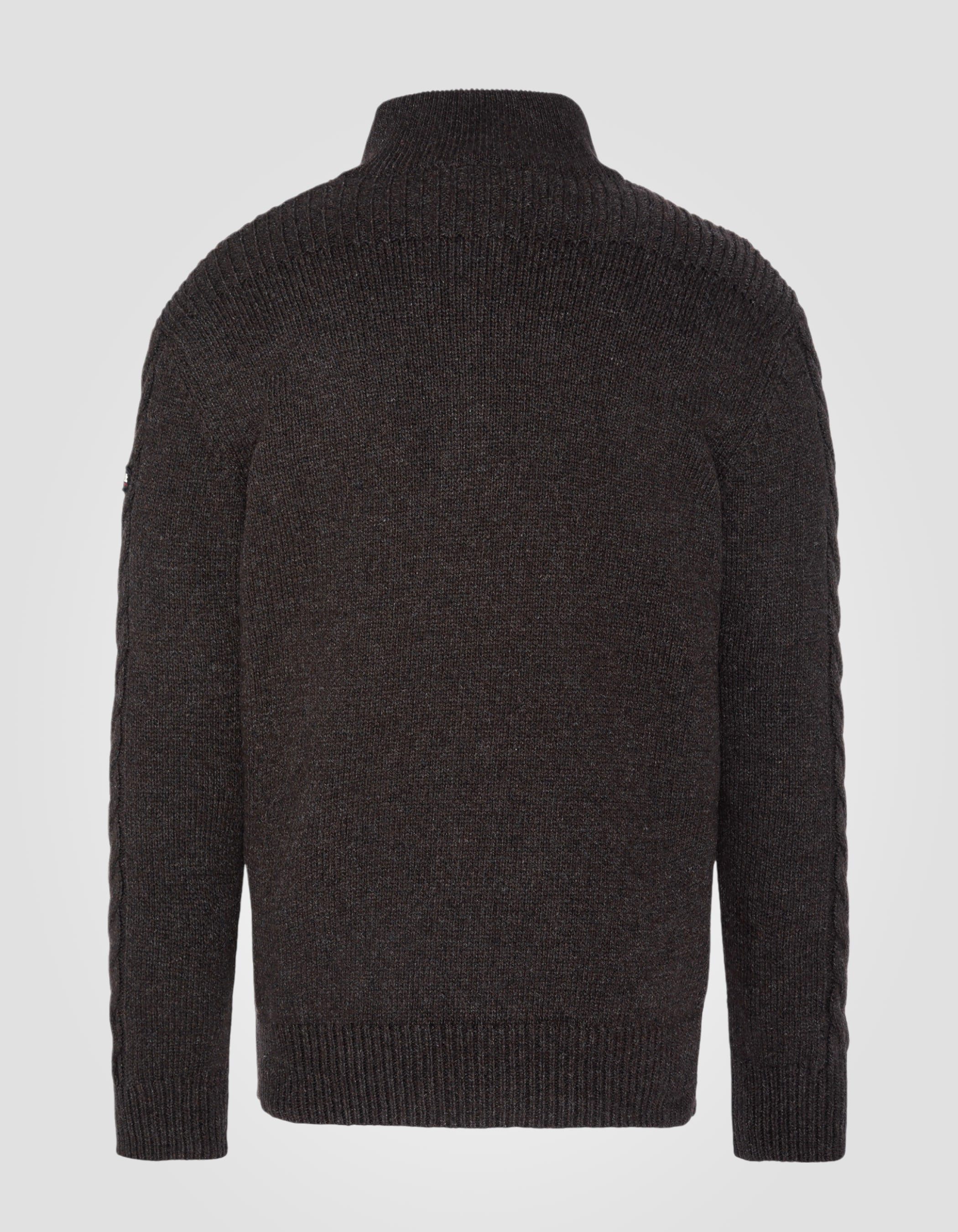 Dunkelbrauner Trucker -Pullover mit isländischen Wendungen im recycelten Draht-2