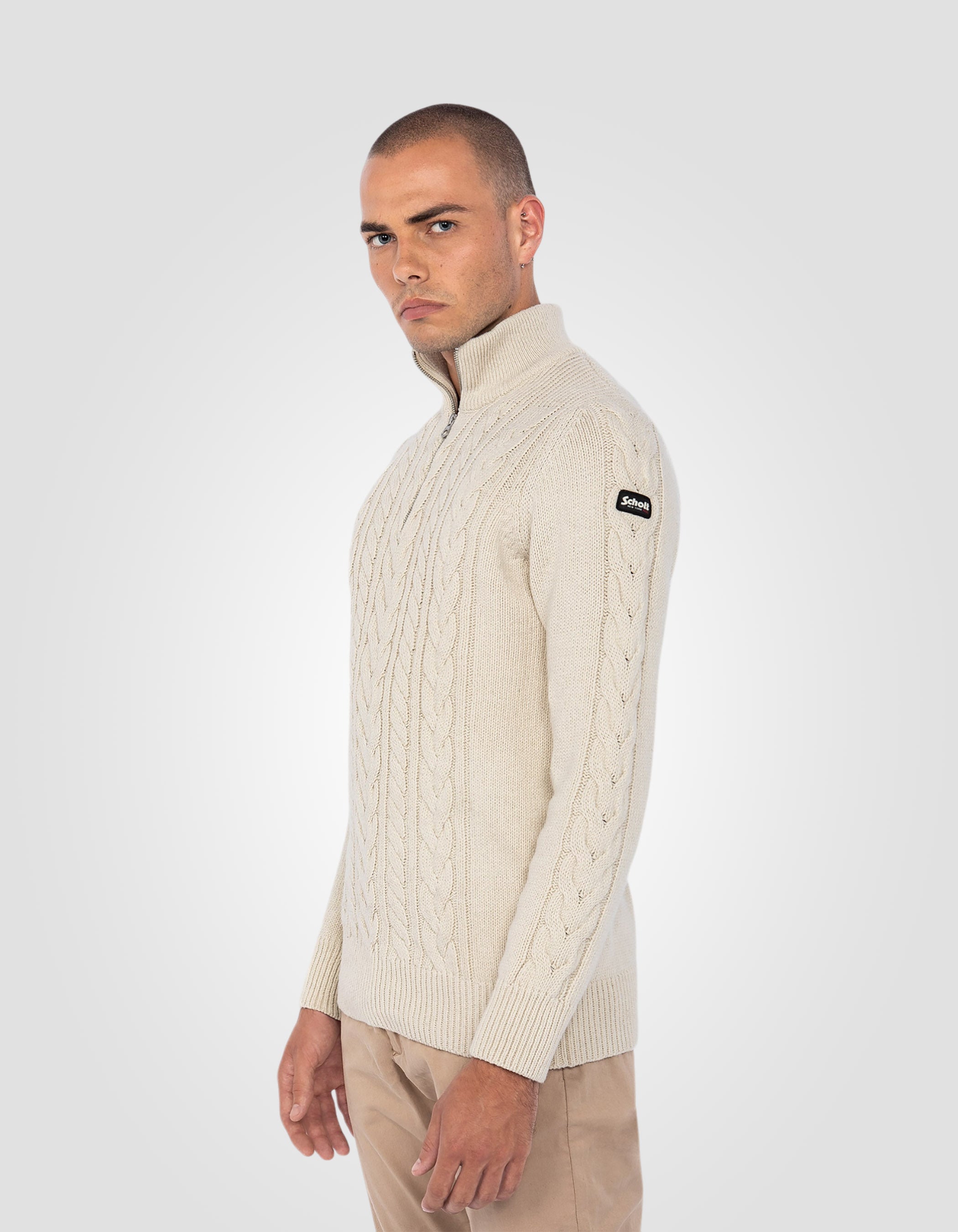 Maglione ecru camionista con colpi di scena islandesi in filo riciclato-3