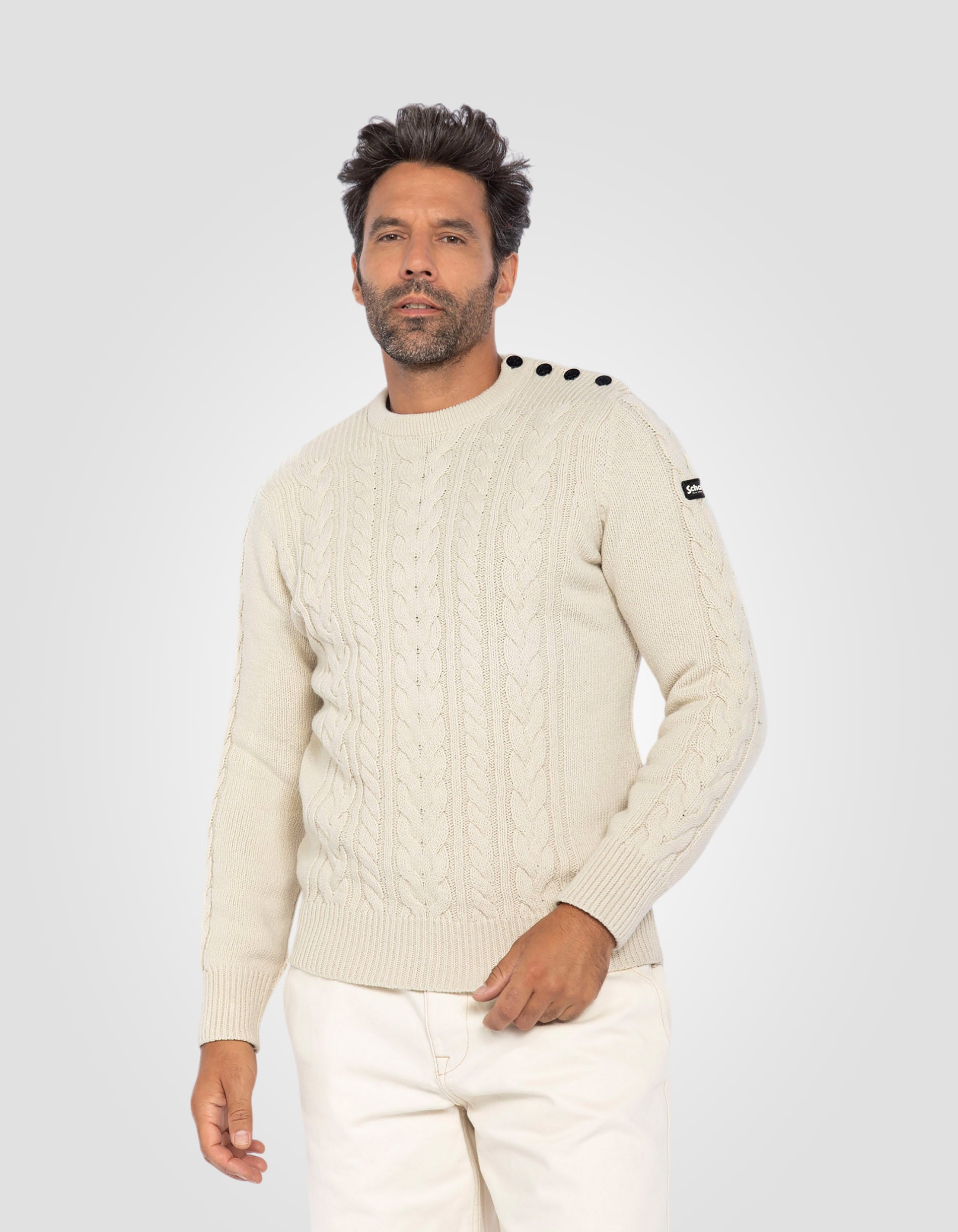 Maglione abbottonato ecru con colpi di scena islandesi in filo riciclato-3