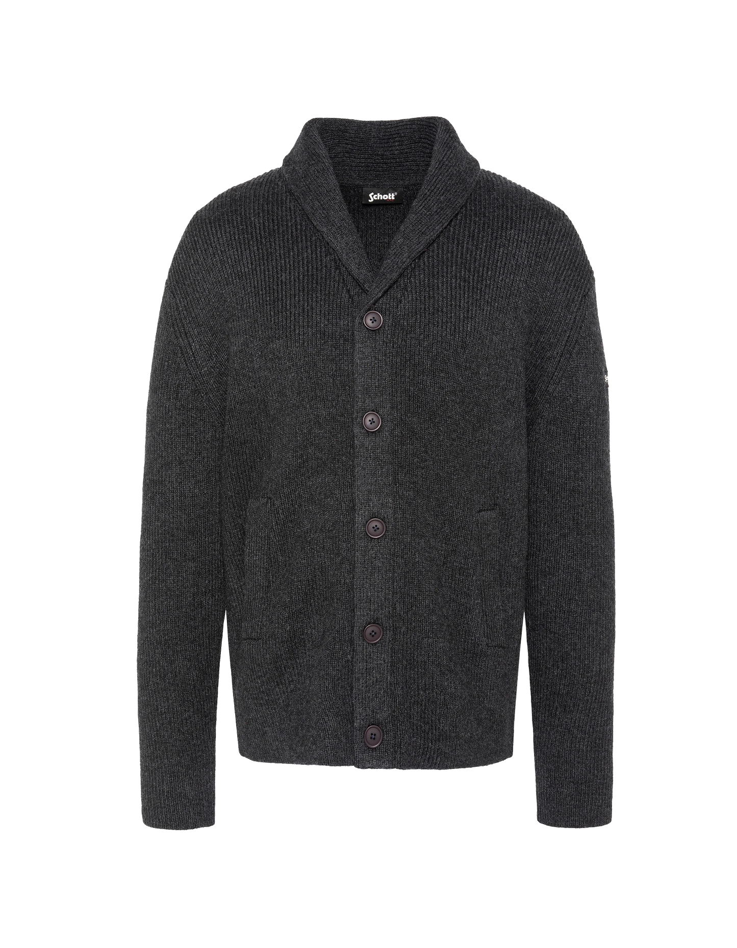 Anthrazit melierter Rippstrick-Cardigan mit Schalkragen