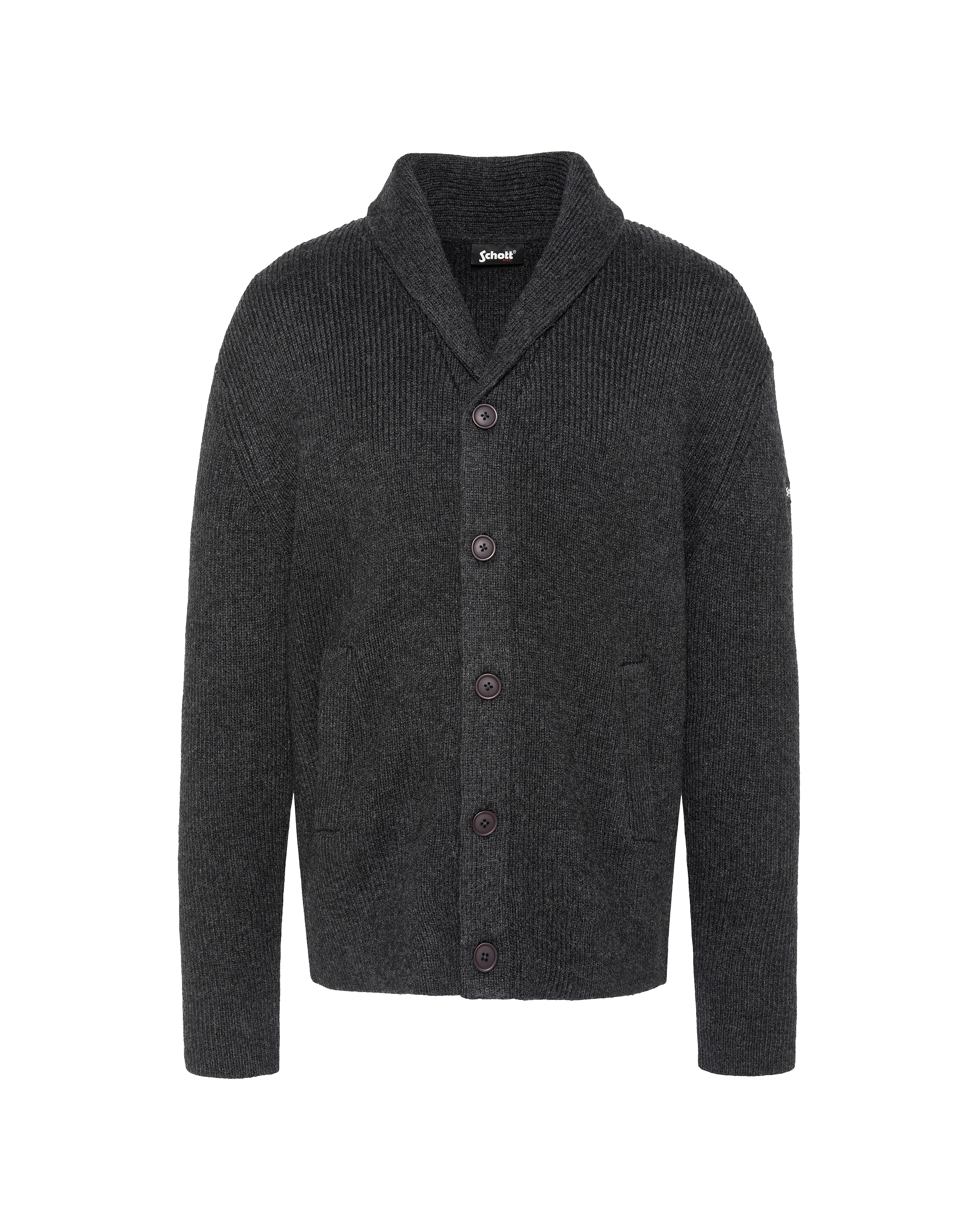 Anthrazit melierter Rippstrick-Cardigan mit Schalkragen-2