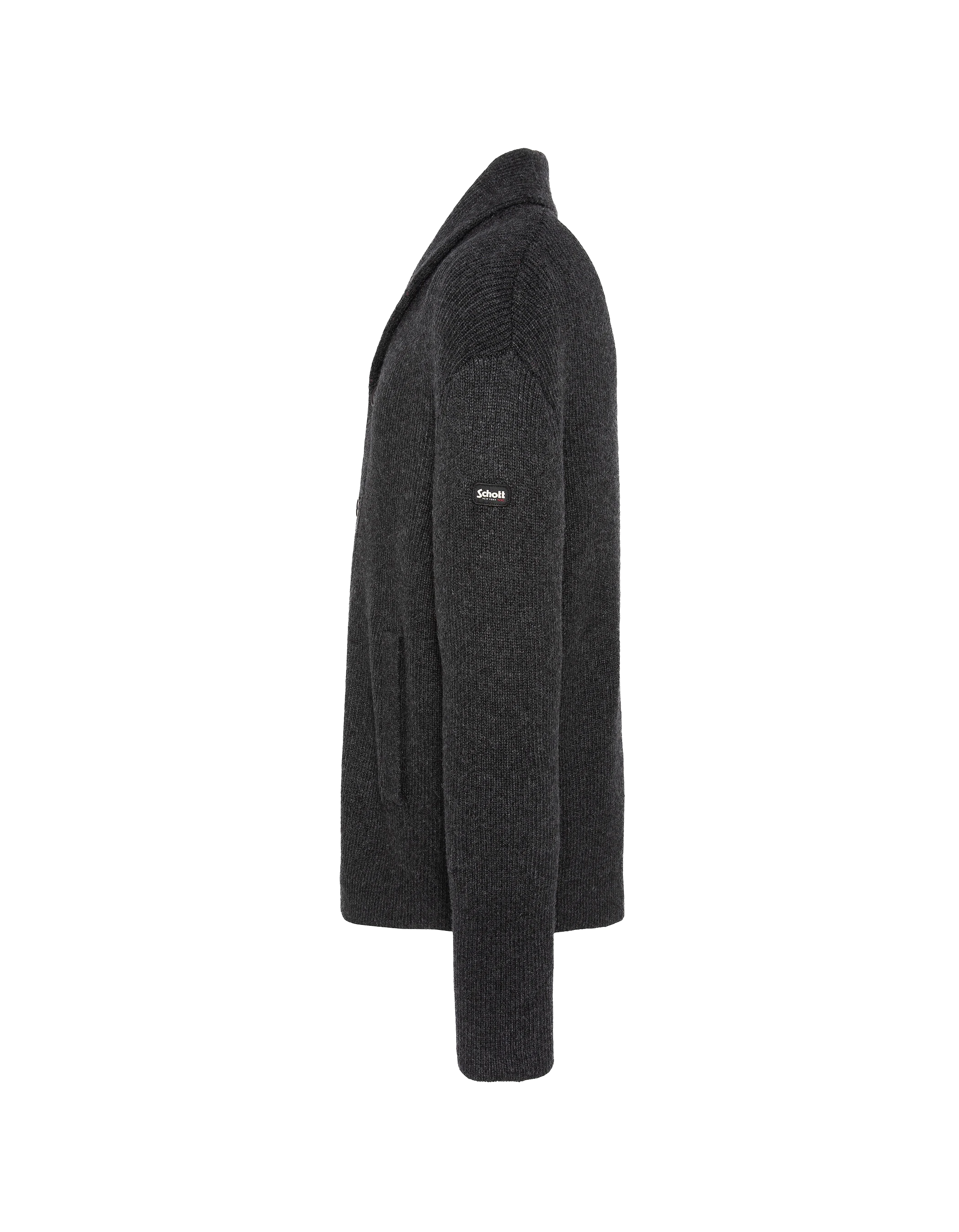 Anthrazit melierter Rippstrick-Cardigan mit Schalkragen-5