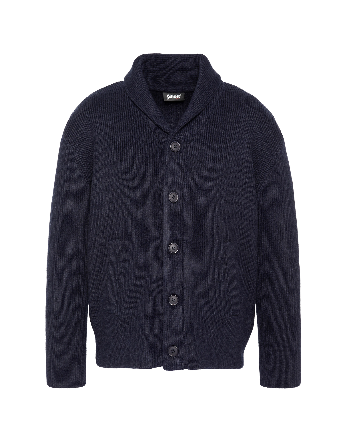 Cardigan con collo sciallato in maglia a coste blu navy