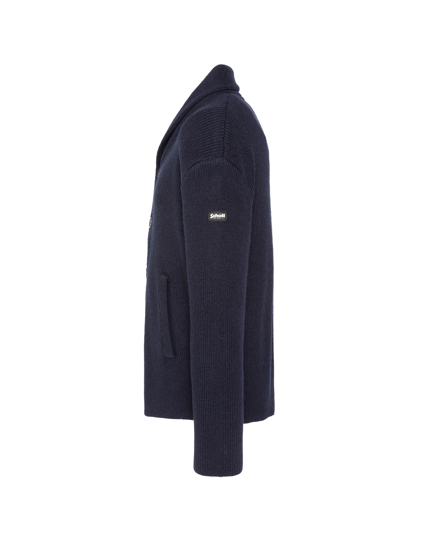 Cardigan con collo sciallato in maglia a coste blu navy