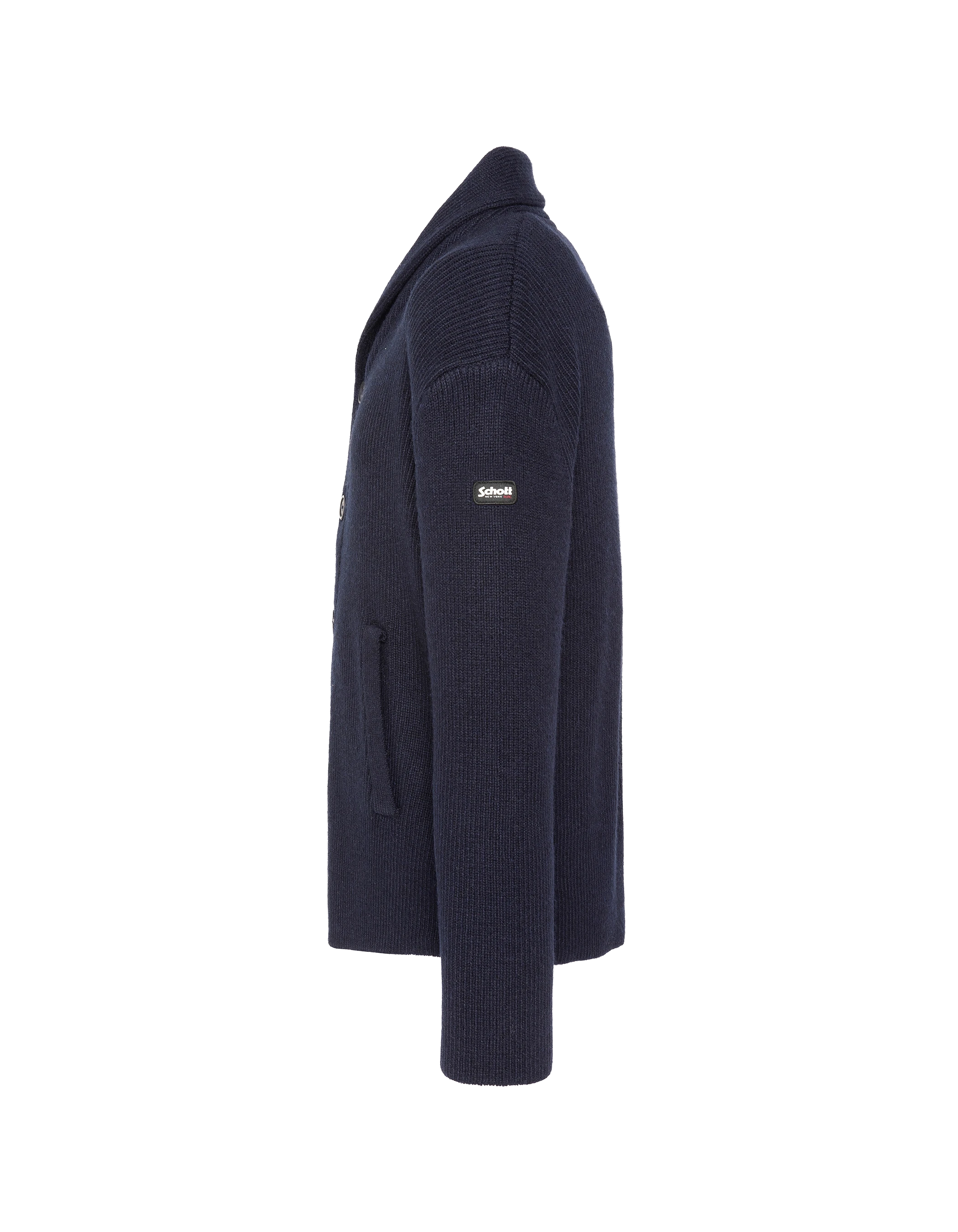 Cardigan con collo sciallato in maglia a coste blu navy-3