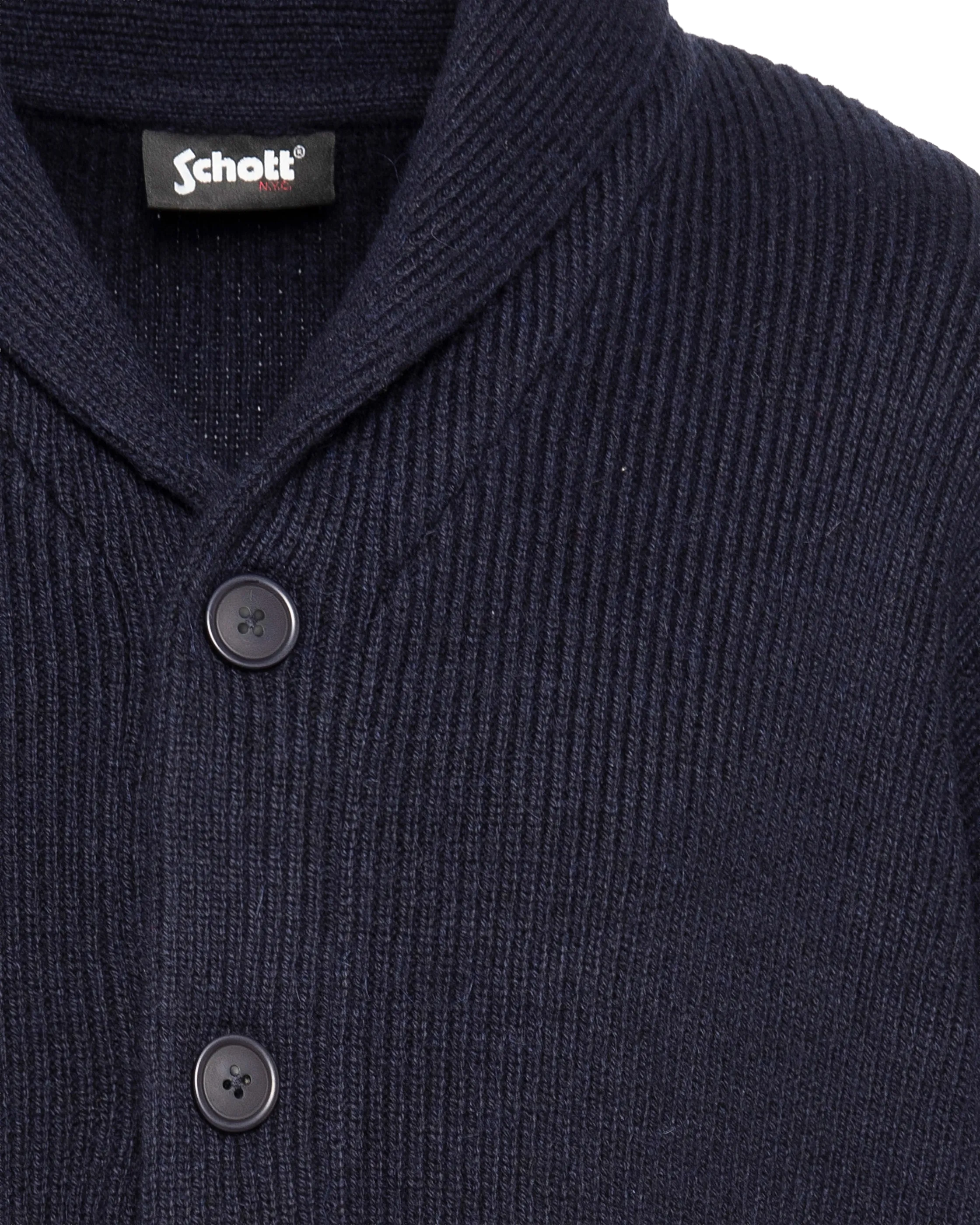 Cardigan con collo sciallato in maglia a coste blu navy-4