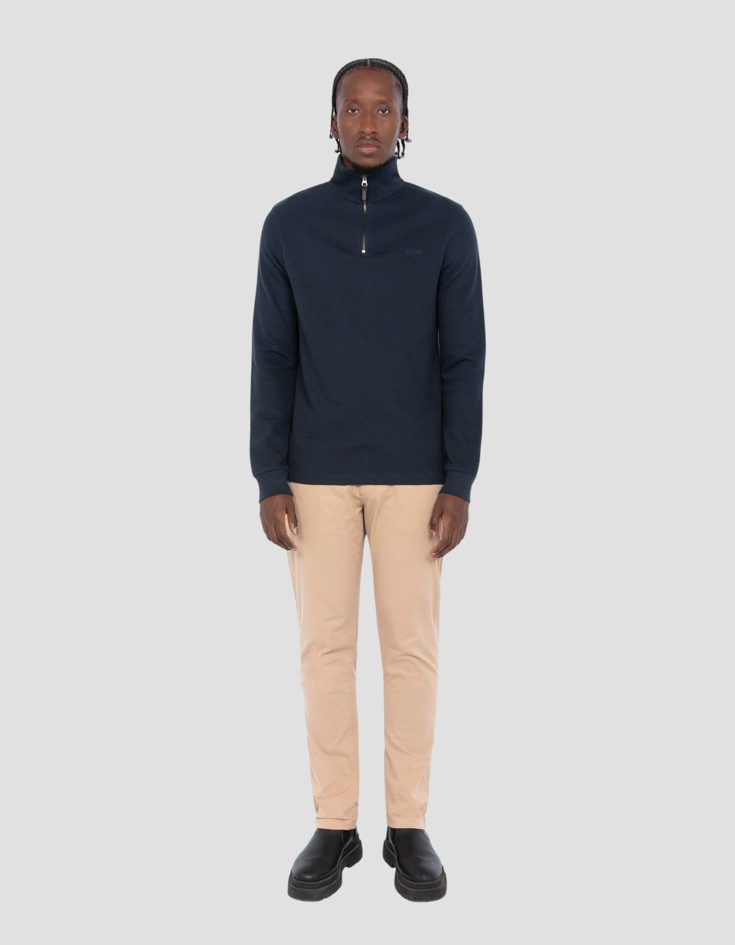 Navy blue trucker sweater