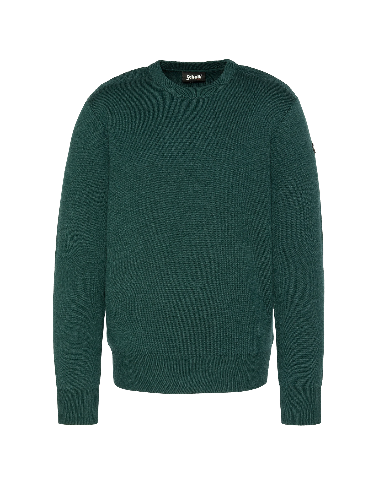 Suéter de cuello redondo verde bosque, malla Milano