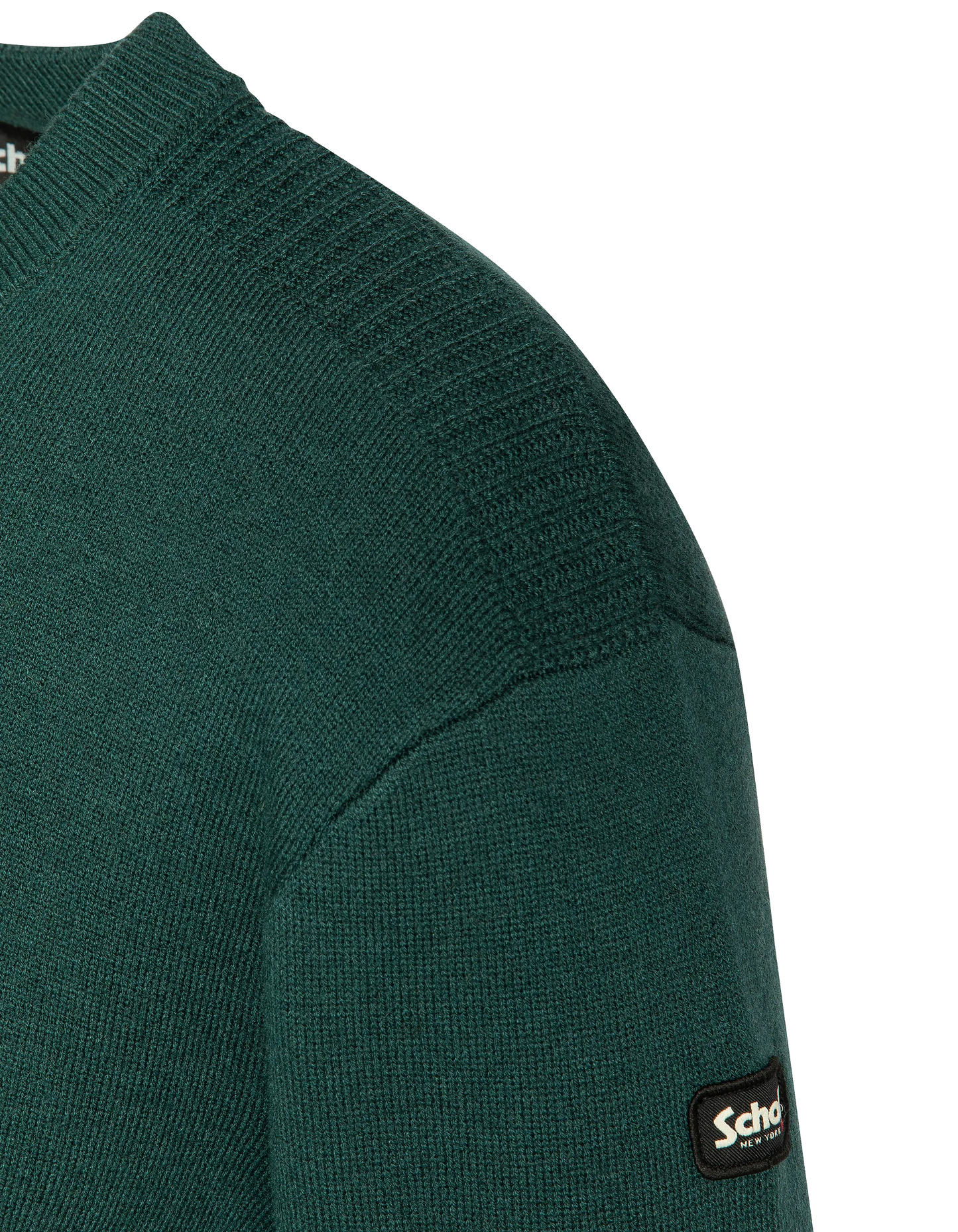 Suéter de cuello redondo verde bosque, malla Milano