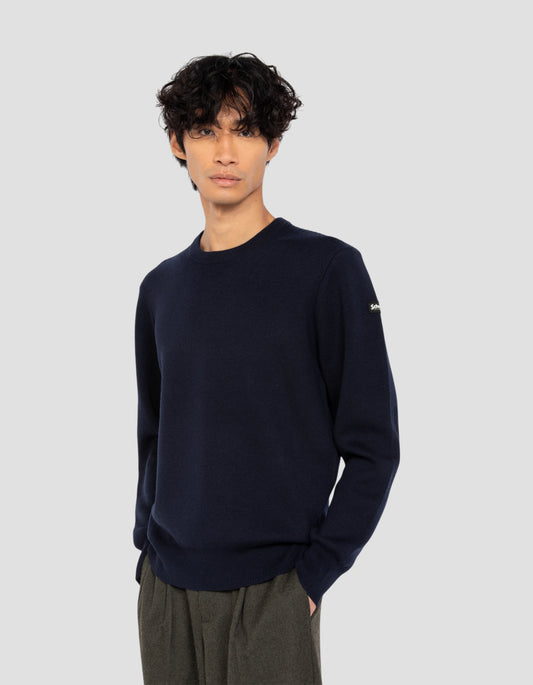 Dunkelblauer runder Nackenpullover, Milano Mesh
