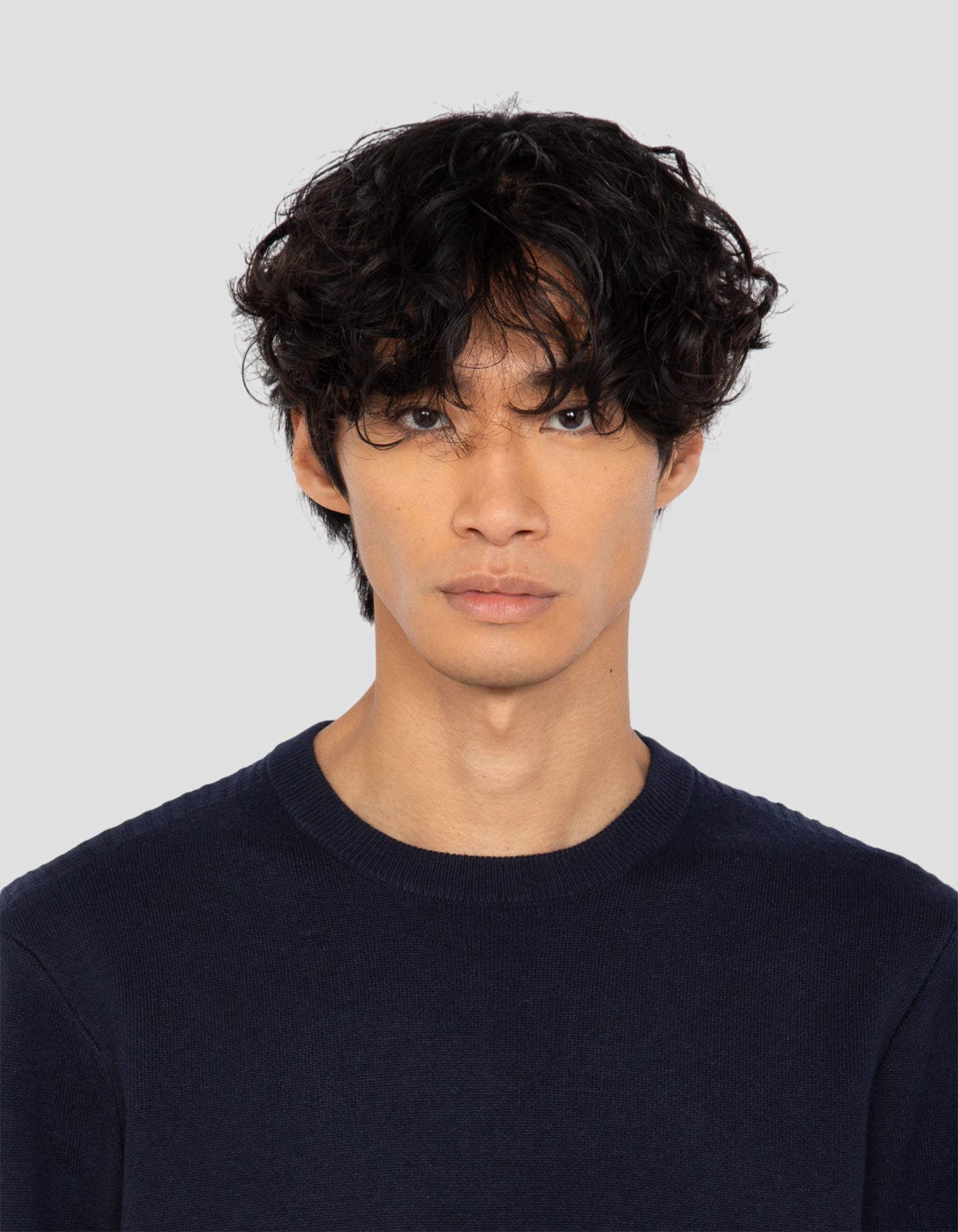 Suéter de cuello redondo azul marino, Milano Mesh